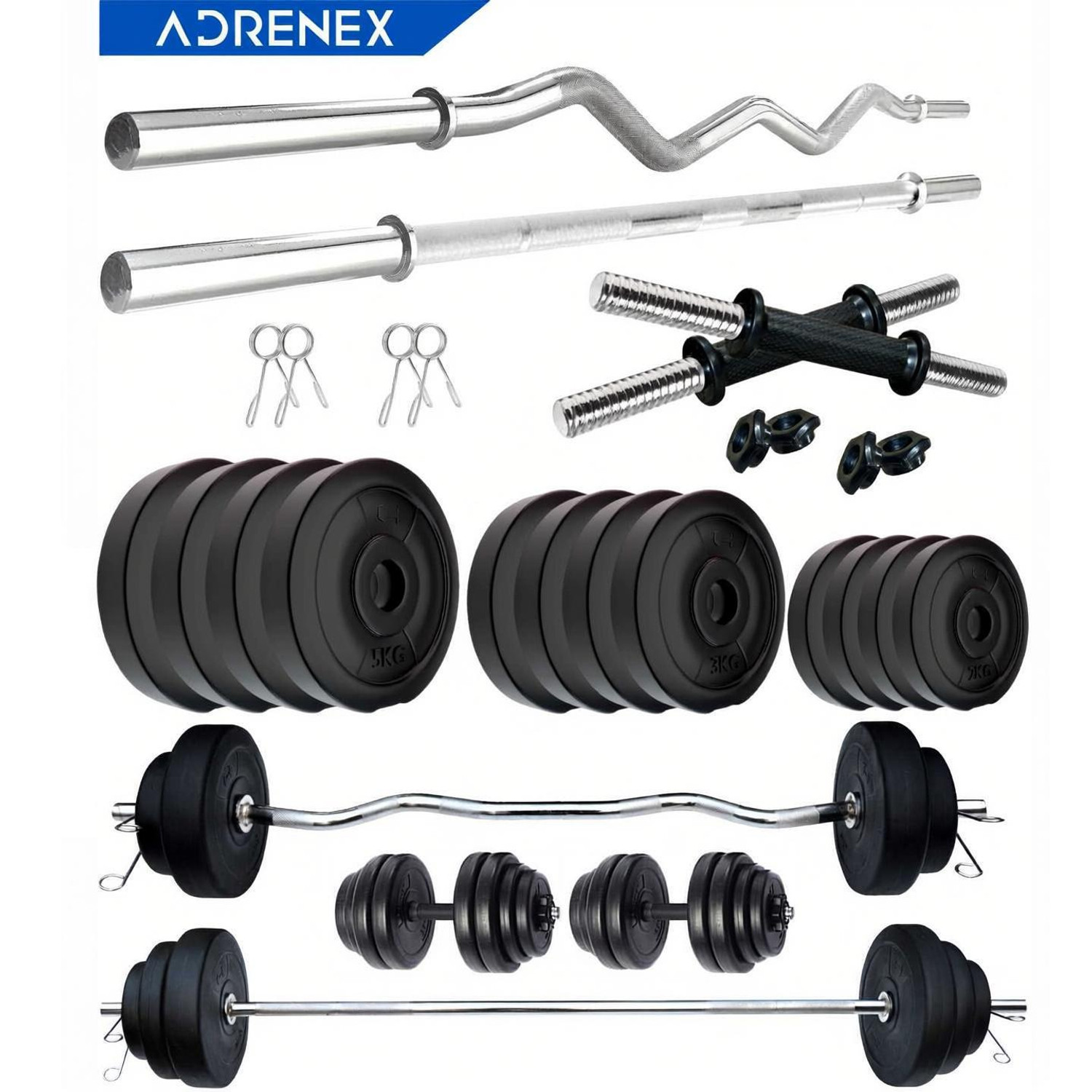 Adrenex 40 kg Portable with Straight, Curl & Dumbbell Rods Home Gym Combo