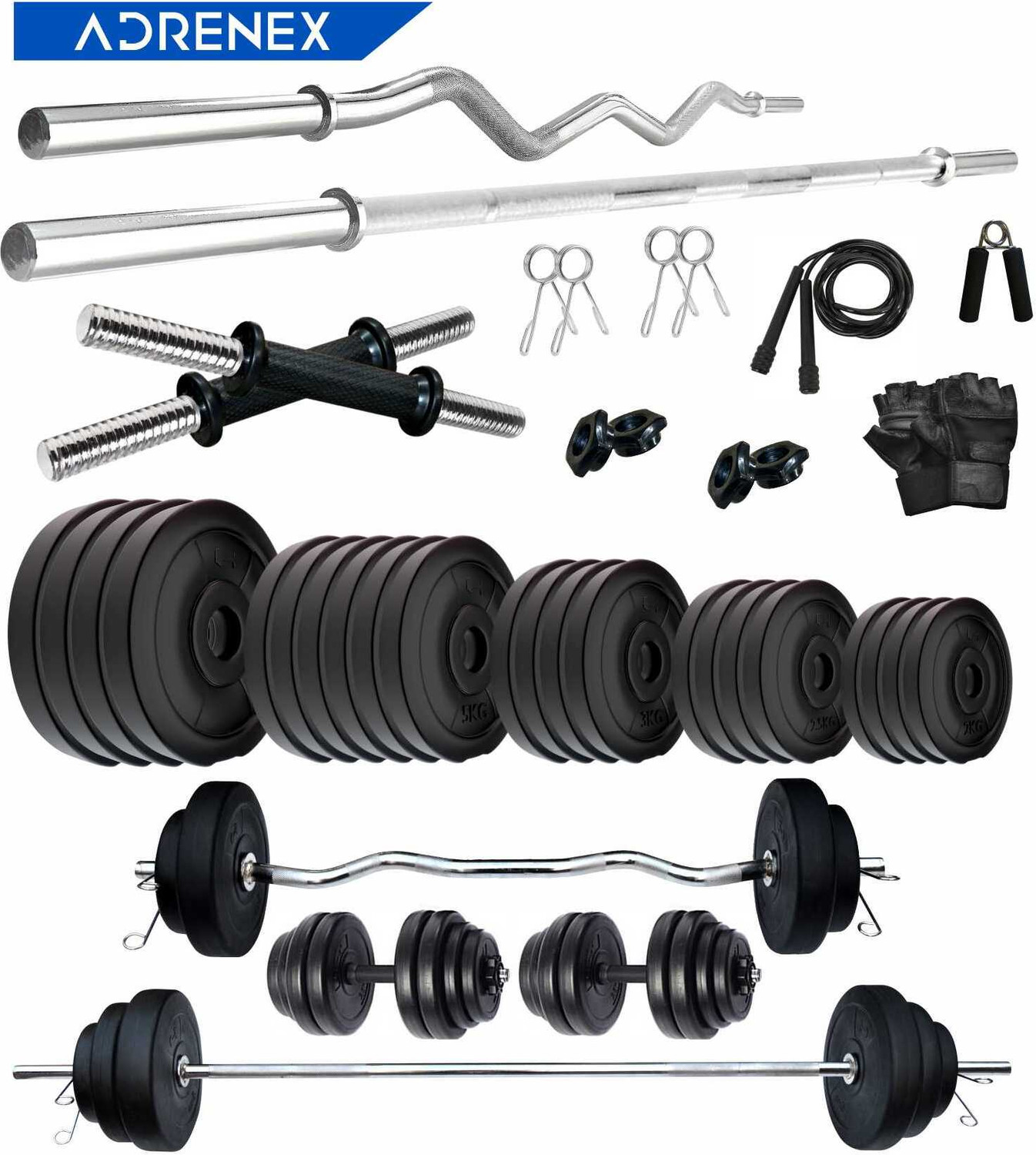 Image of Adrenex 100 kg with Straight , Curl, Dumbbell Rods & Gym Accessories Home Gym Combo