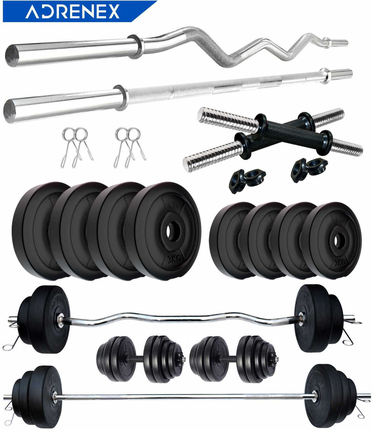 Image of Adrenex 20 kg Portable with Straight, Curl & Dumbbell Rods Home Gym Combo