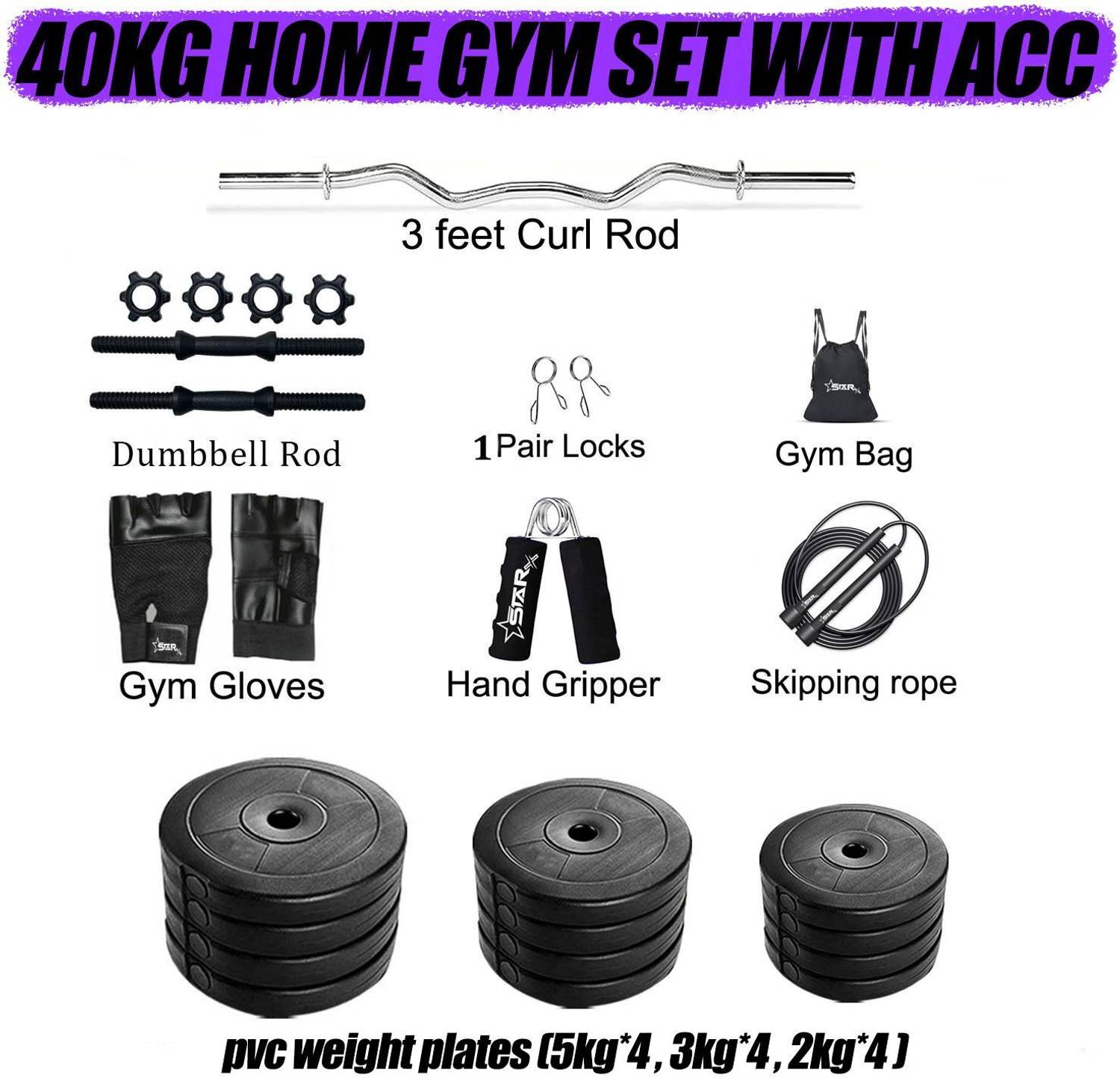 STARX 40 kg PVC Weight Home Gym Combo - Image 4