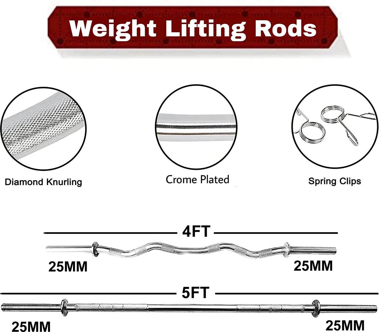 YMD 40 kg Steel Plates 4FT Curl & 5FT Straight 25mm Rods Home Gym - Image 2