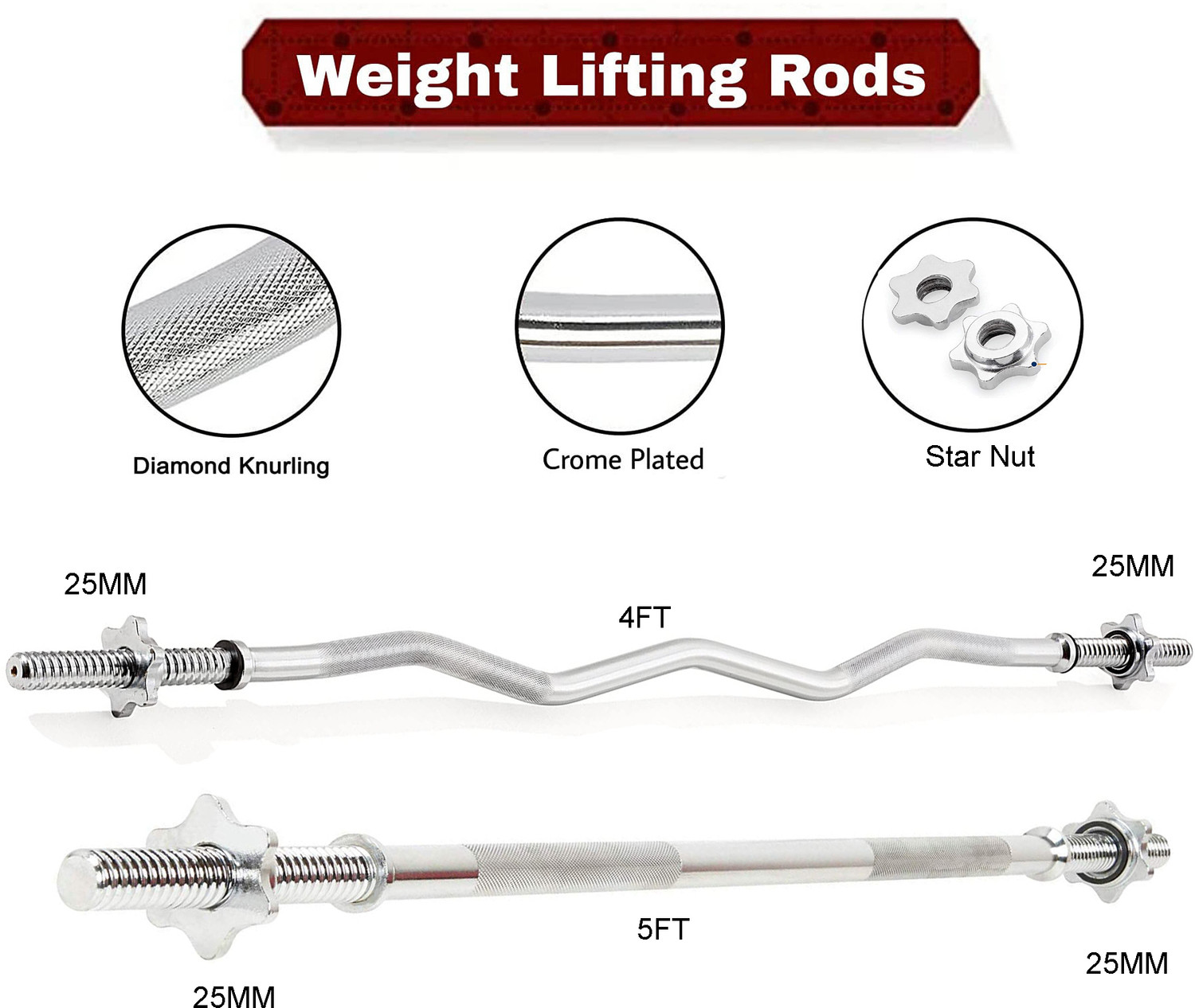 Image of YMD 20 kg Steel Plates 2.5X4 5X2 4FT Curl & 5FT STRT 25mm Rod Star Collar With Clamp Home Gym Combo