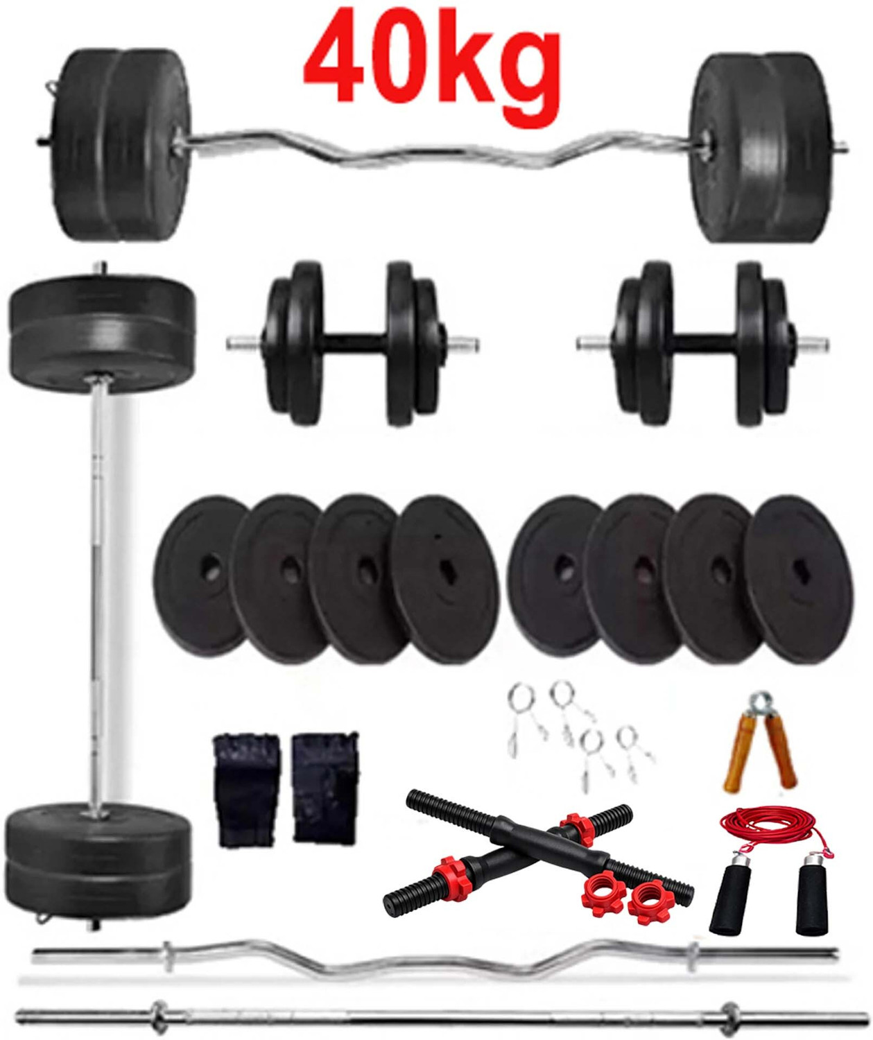 Image of L'AVENIR 40 kg FITNESS 40kg PVC Dumbbell Set + FITNESS ACCESSORIES - BEST HOME EXERCISE SET Home Gym Combo