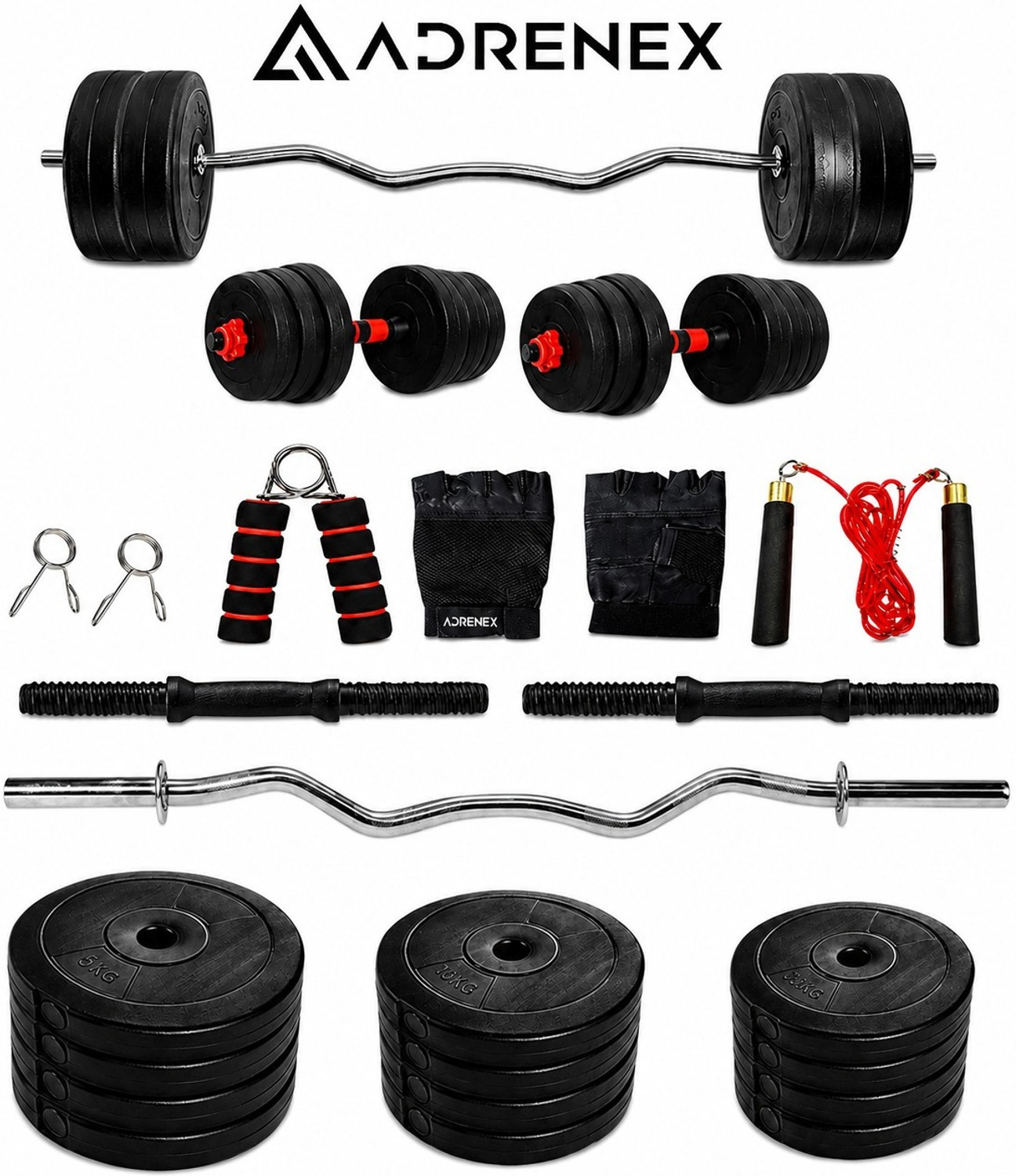 Image of Adrenex 40 kg PVC weight with 3ft Curl Rod and Accessories Home Gym Combo