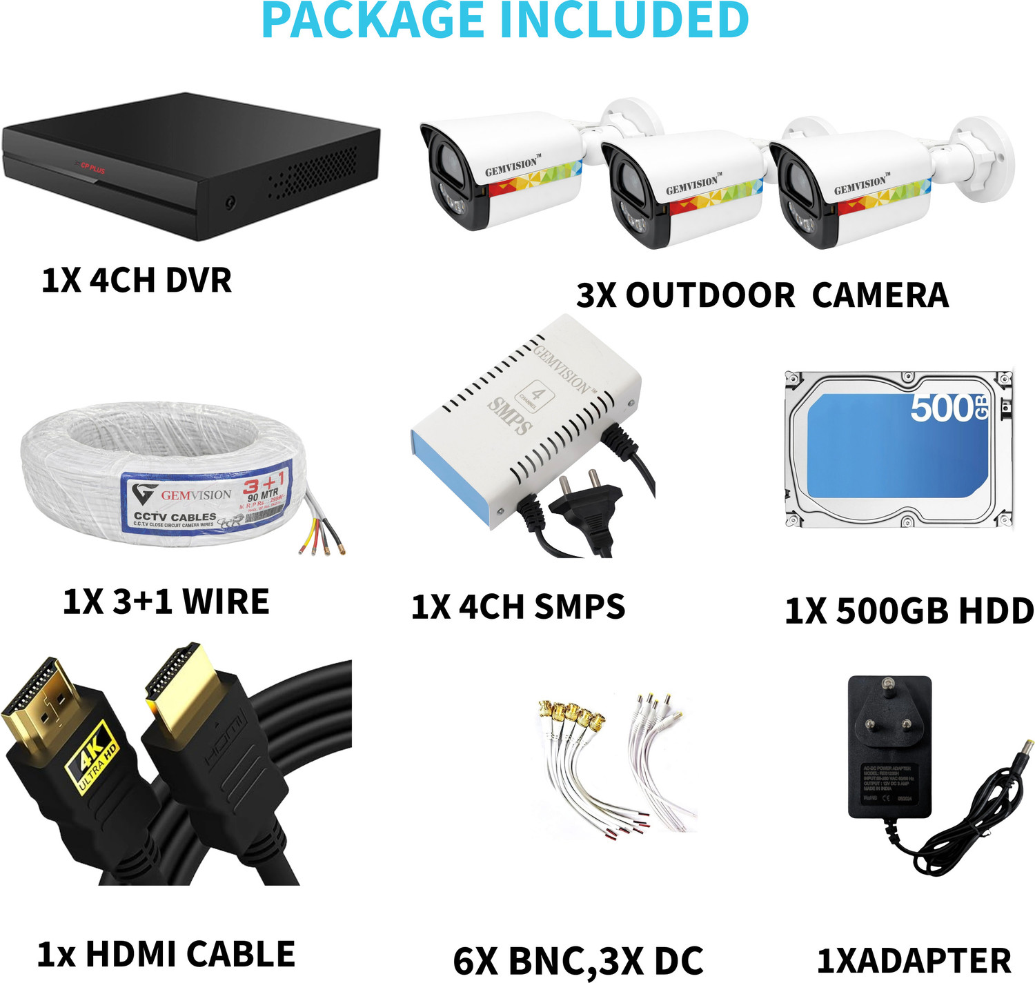 Image of CP PLUS 3MP Color Night Vision CCTV Camera Set 3 Outdoor Camera 4CH DVR 500GB HDD Set Security Camera
