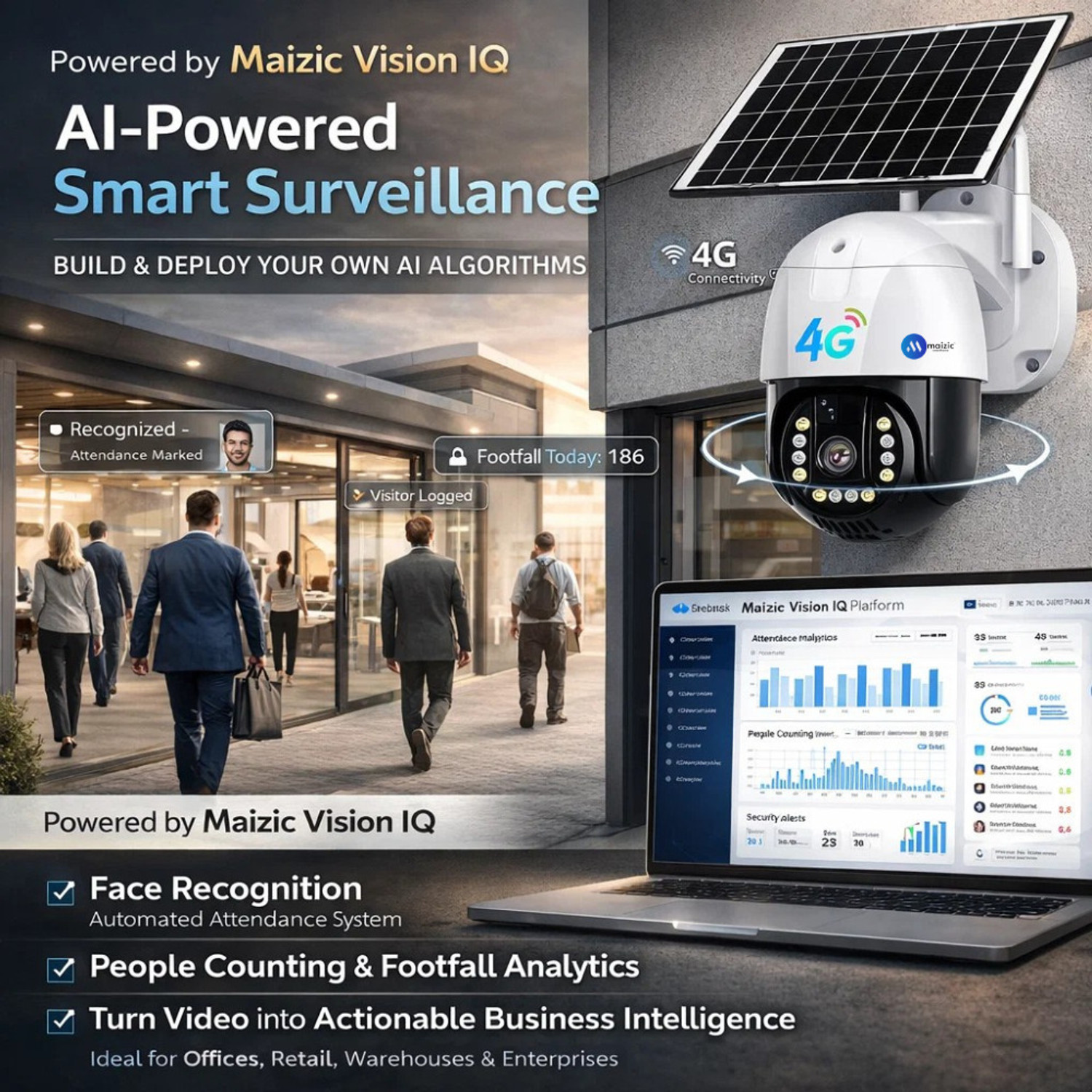 Image of Maizic Smarthome Gorilla 4G Solar PTZ Outdoor CCTV Camera | 4MP FHD | 360 View | 8000mAh Battery Security Camera