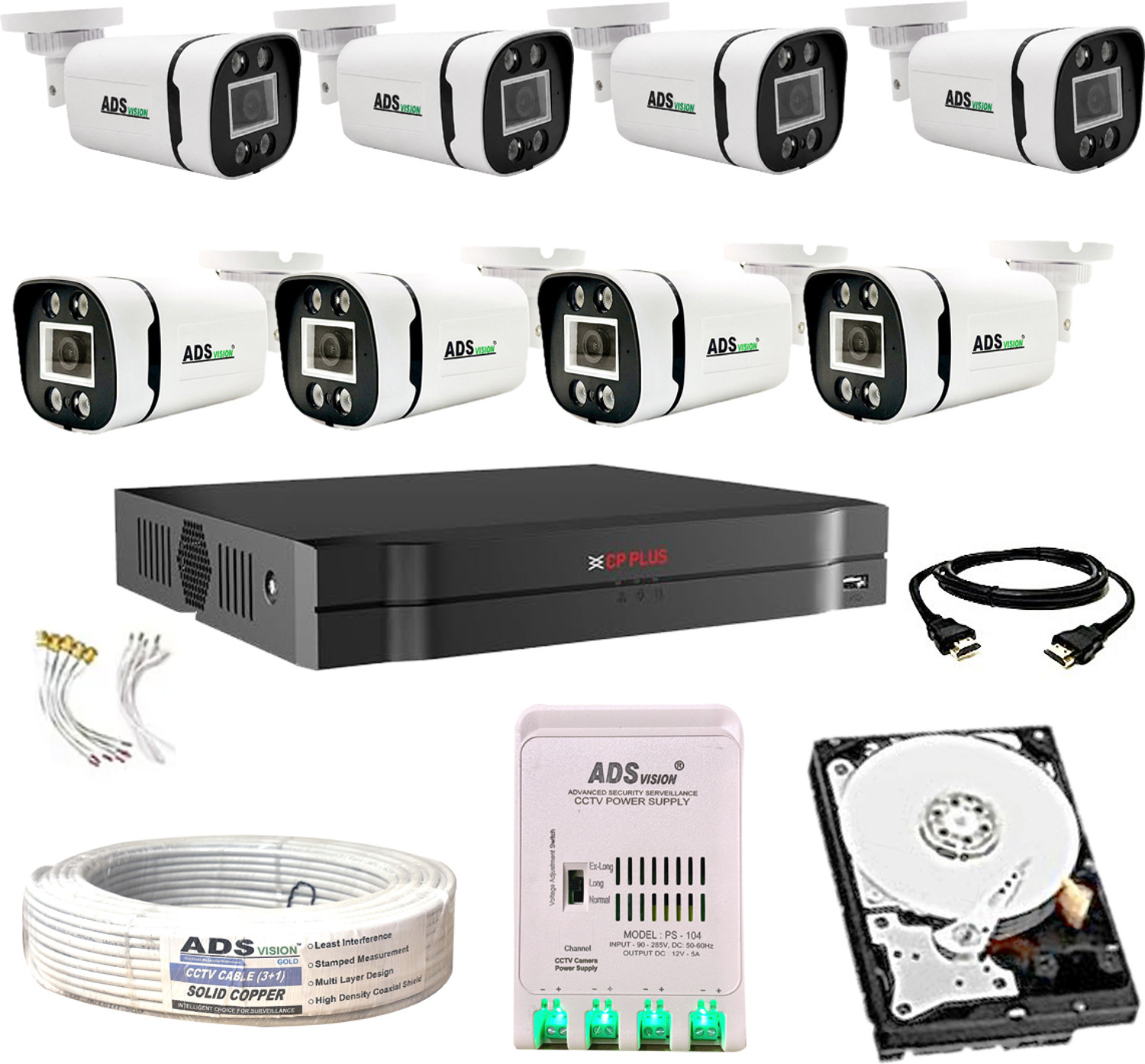 Image of CP PLUS 8CH. Hybrid DVR, 8Bullet CAMERA COLOUR Vu NIGHT VISION AUDIO COMBO With 1TB HDD Security Camera