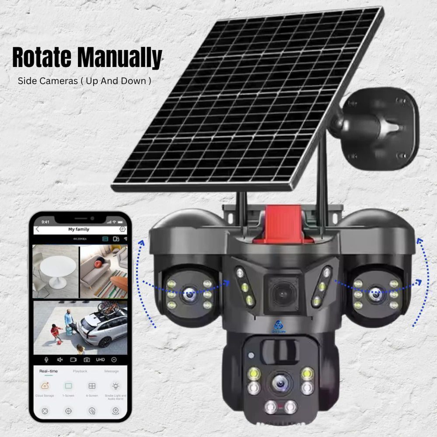 Image of Divine creation 4G Solar Triple Lens 5MP Outdoor CCTV Camera | 3-Screen View C158 Security Camera