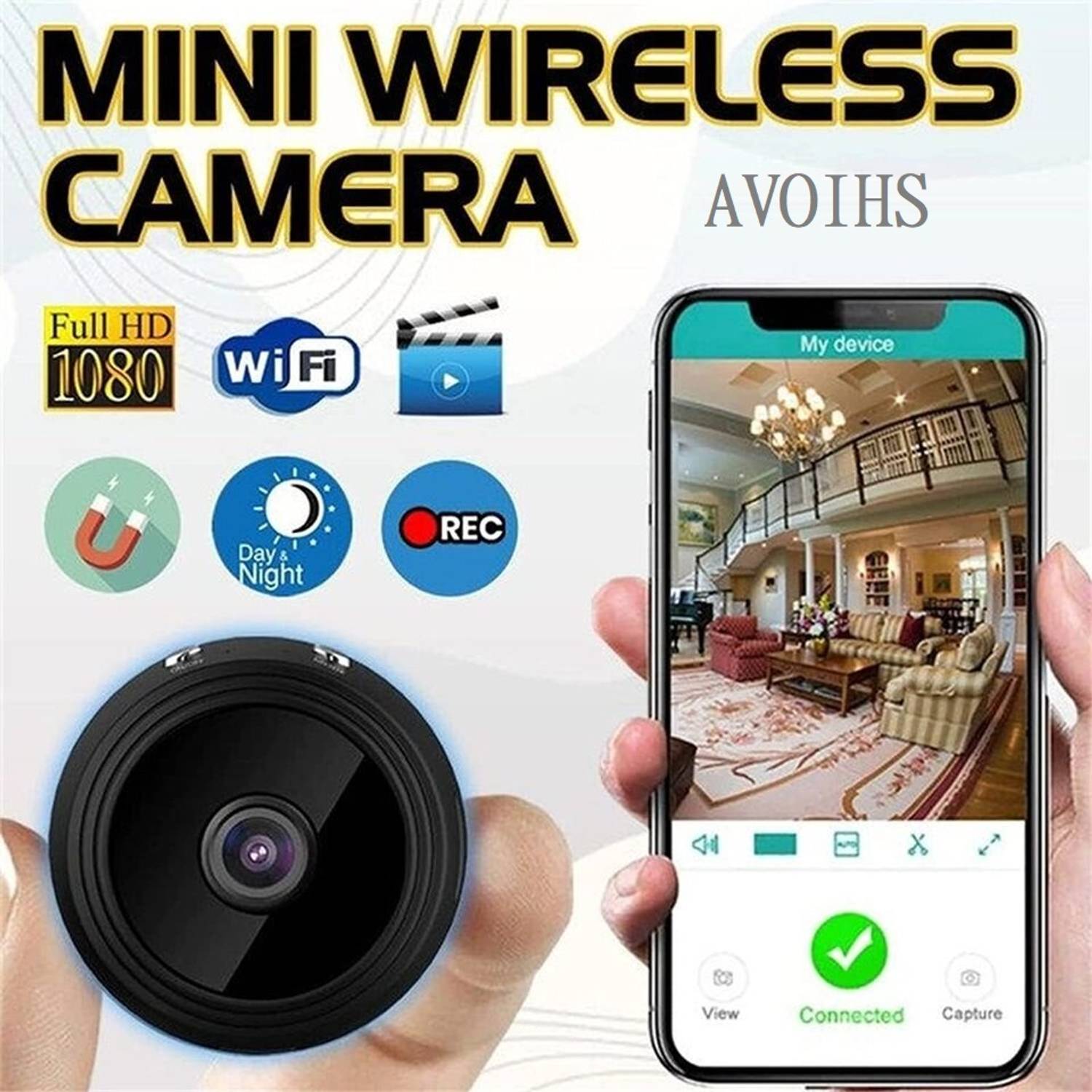 AVOIHS IP Wireless Hidden Spy Magnet Camera 1080P HD Mini WiFi Live Stream Night Vision Security Camera