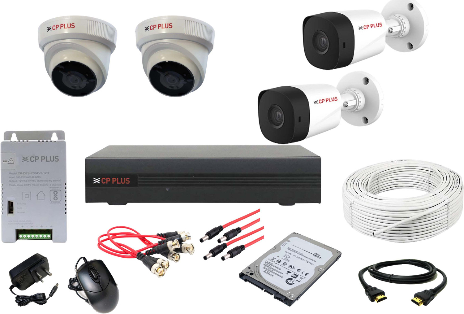 Image of CP PLUS FULL HD DVR 1080p 1Pcs, 2INDOOR 2 OUT DOOR 2.4MP 1080P CAMERA FULL COMBO SET Security Camera