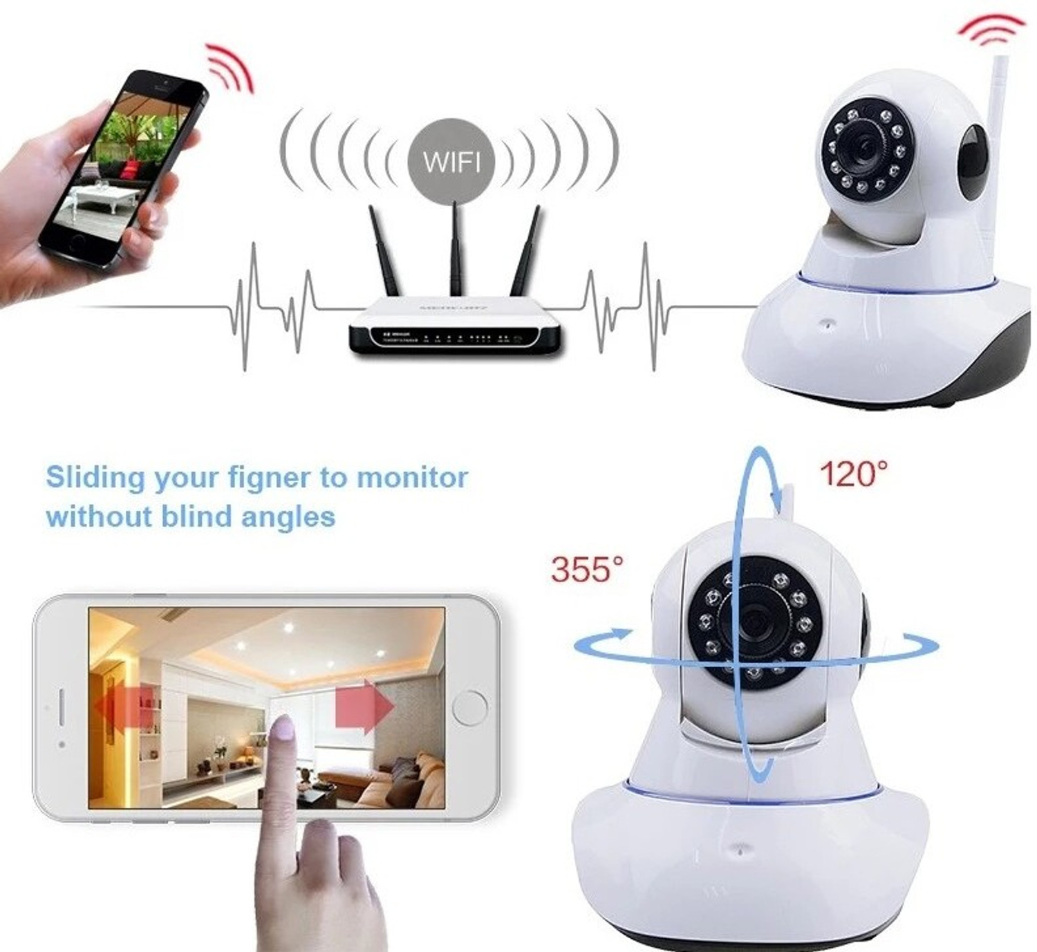 Image of AVOIHS CCTV WiFi Wireless PTZ 12MP Camera 1080p Night Vision 360 LiveView TwoWay Audio Security Camera