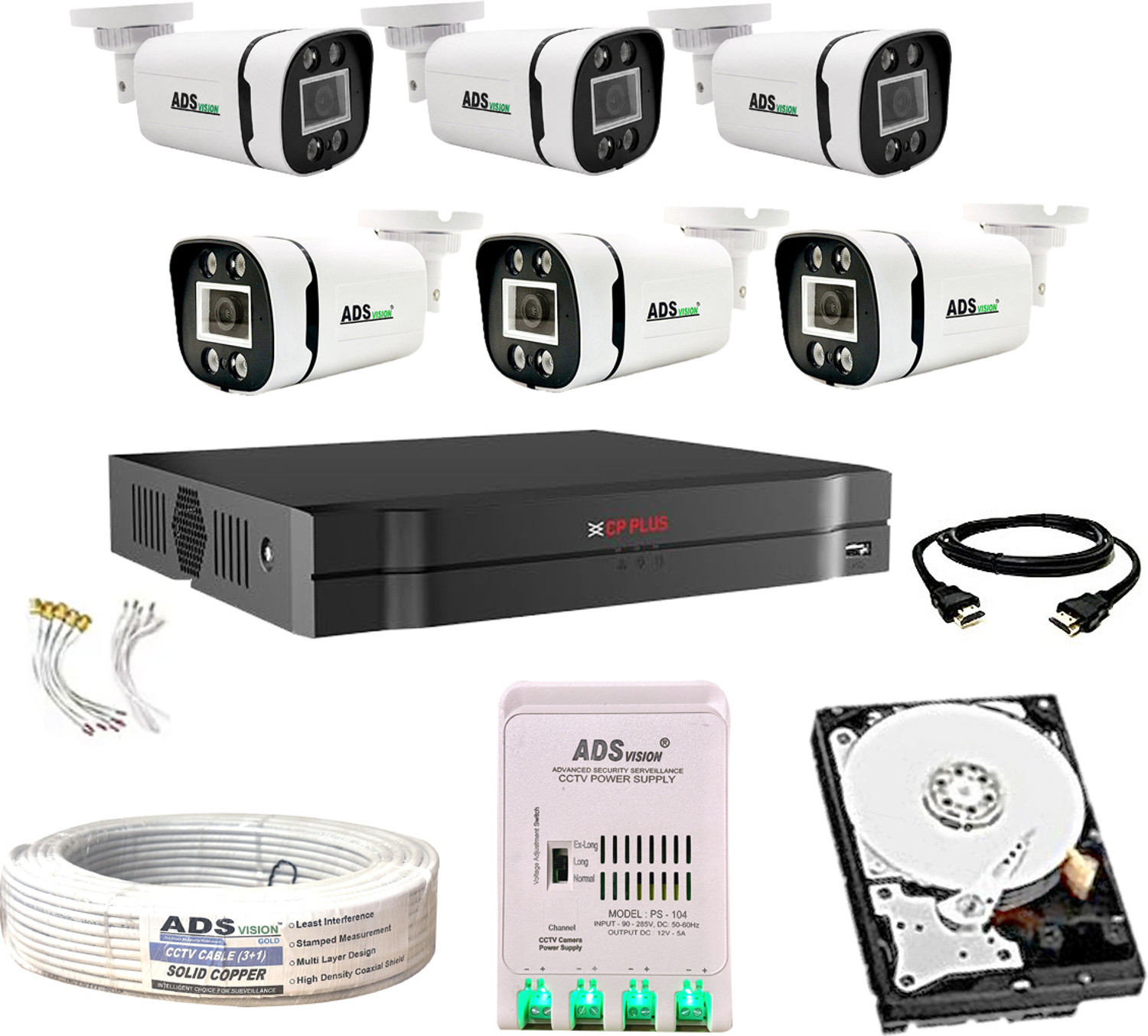 Image of CP PLUS 8CH Hybrid DVR 6Bullet CAMERA COLOUR VU NIGHT VISION WITH AUDIO COMBO With 1TB Security Camera
