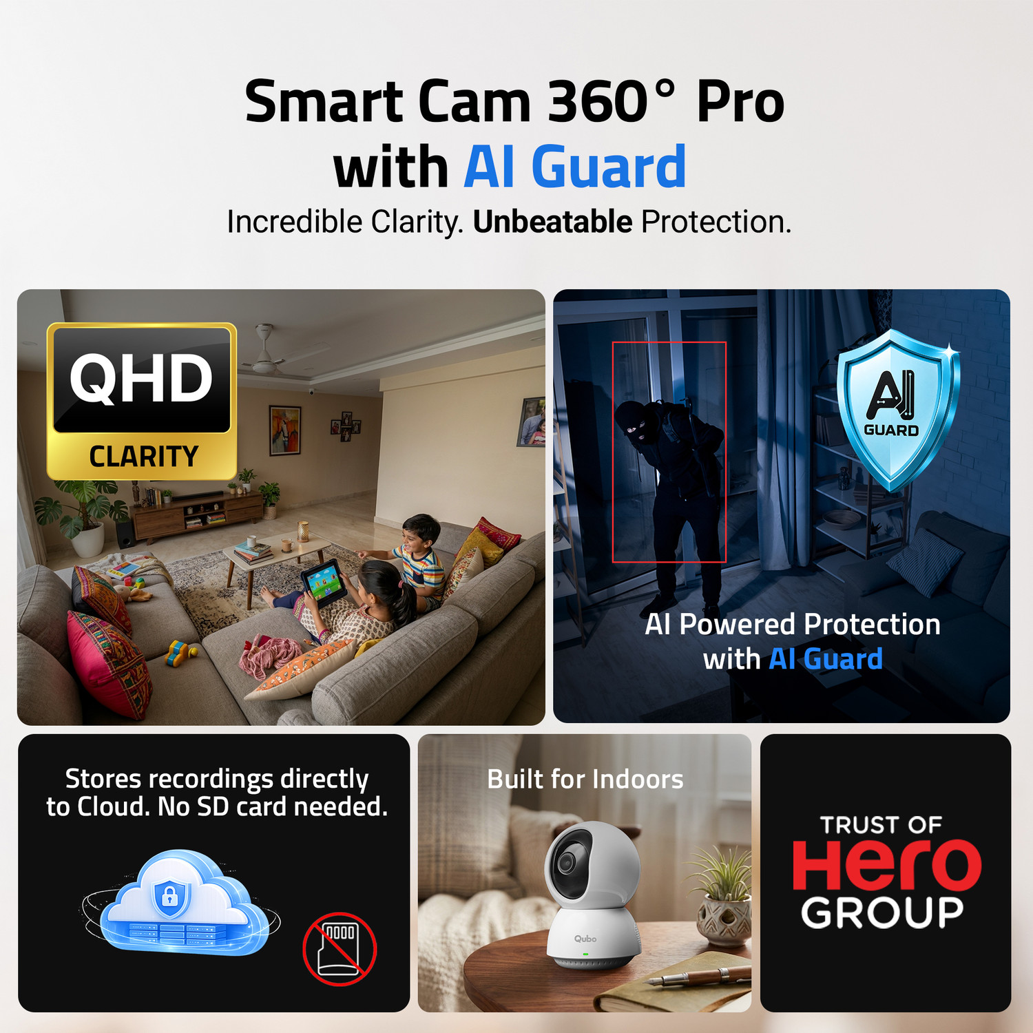 Image of Qubo Smart 360 degree Pro 4MP | AI App Alerts | Alarm |Cloud+SD Storage | Wi-Fi Security Camera