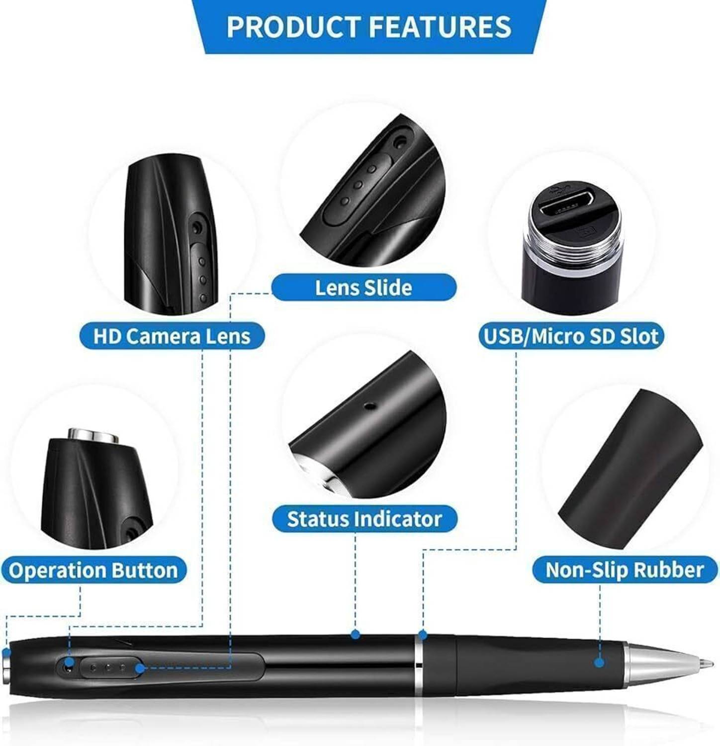 Image of securinnov Full HD Pen Camera 1080P Video Audio Recording Indoor Outdoor Pocket Security Security Camera
