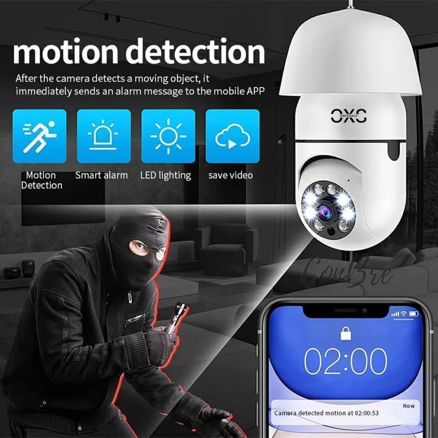 Image of OneXsale 5MP HD WiFi Bulb Holder Night Vision Indoor /Outdoor Home Office Monitoring CCTV Security Camera