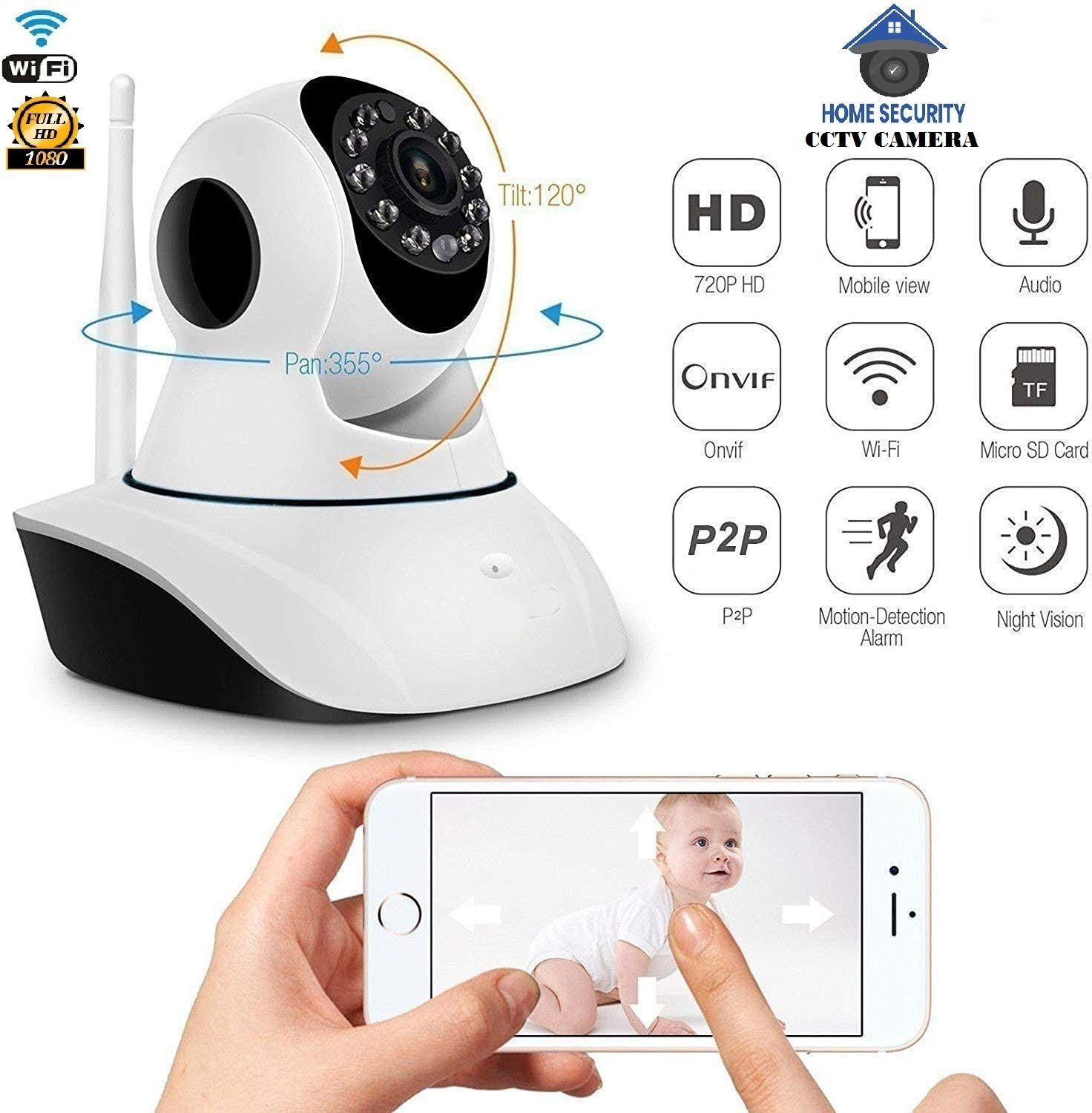 Image of snrions IP CCTV Surveillance Camera 720P Wireless HD IP Wifi CCTV Indoor outdoor cam Security Camera (128 GB, 1 Channel)