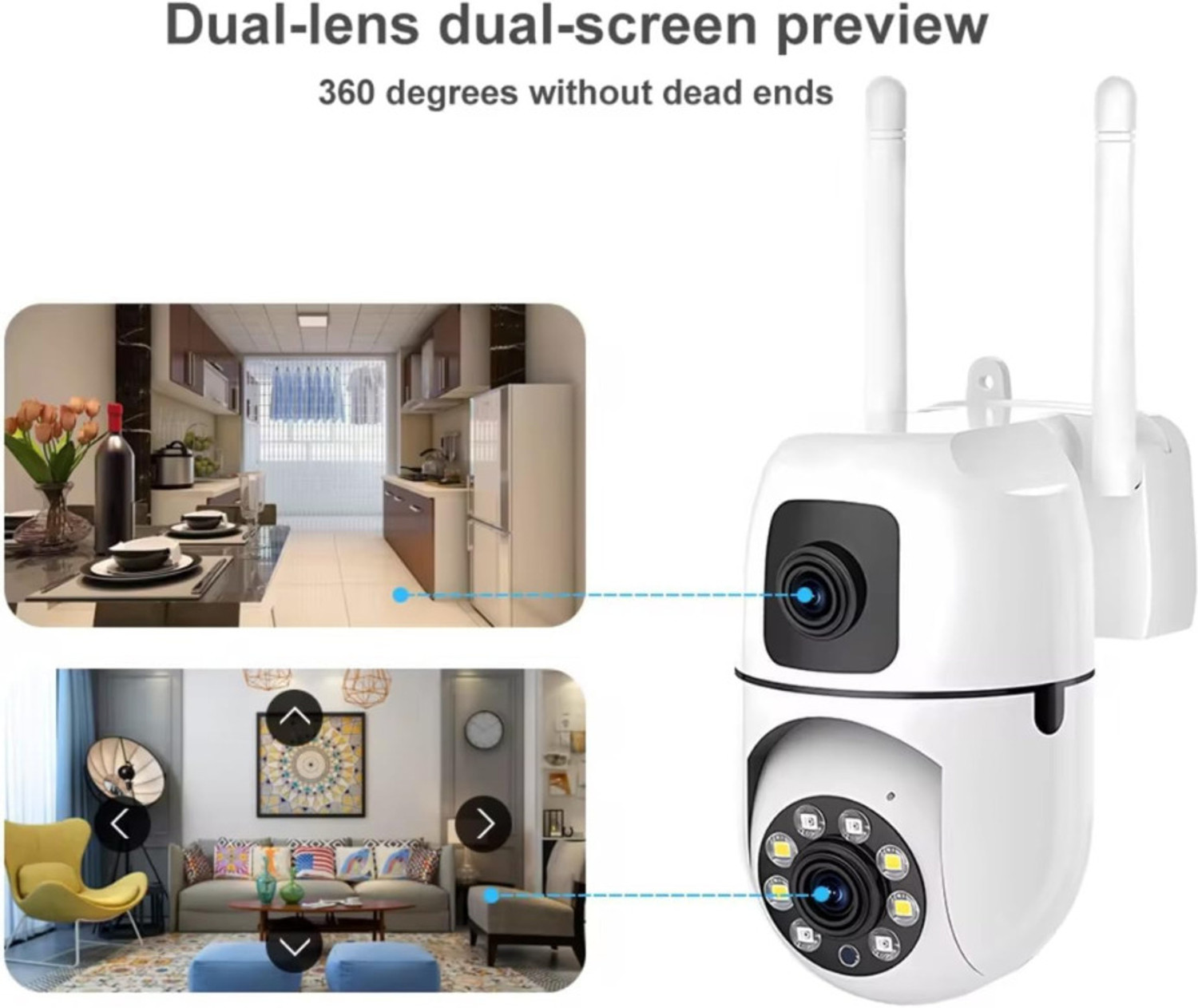 Image of Supercams Dual Lens Mini Fox | (5+5) MP WiFi CCTV Camera with PTZ & Fixed View Security Camera