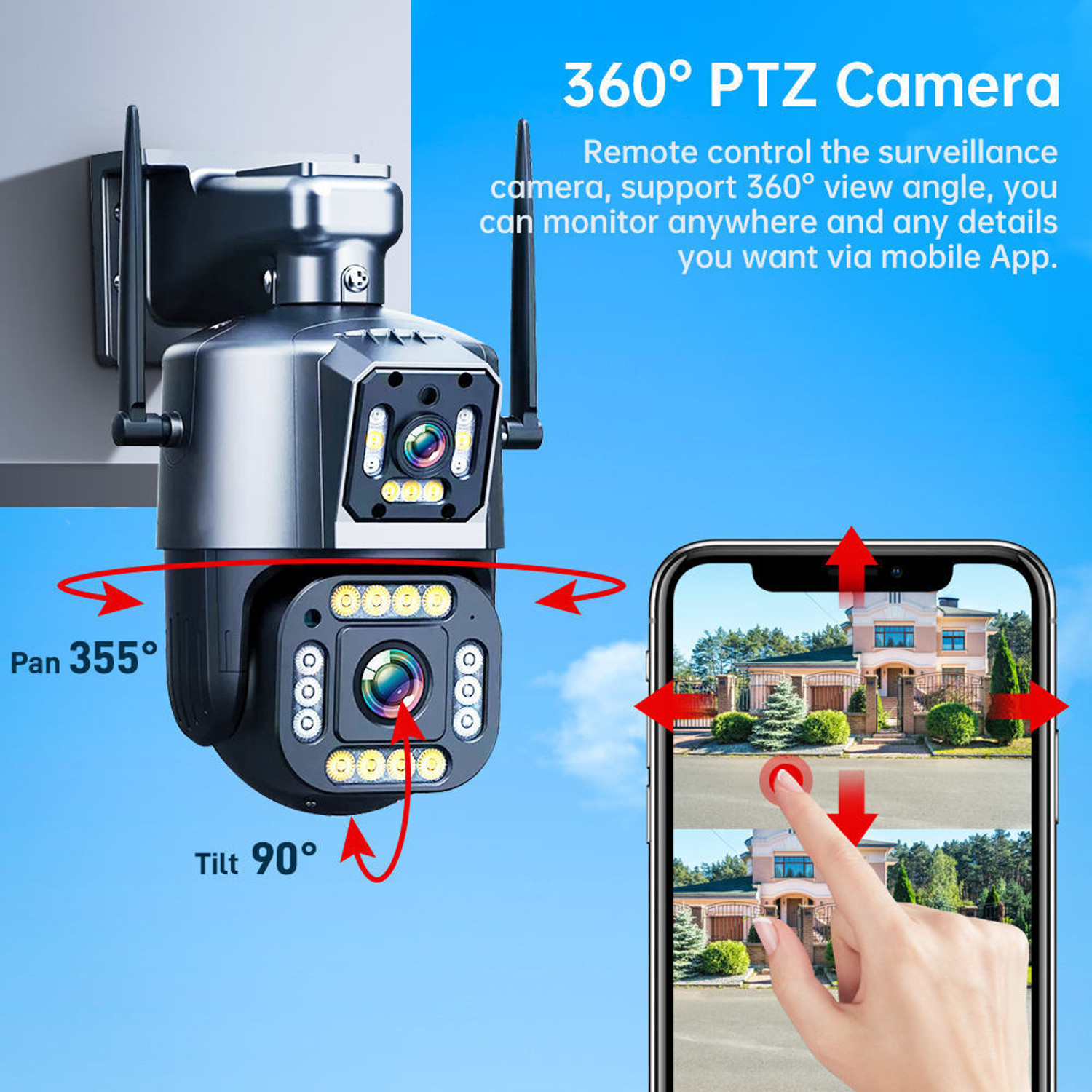 Image of OSQD 5+5MP FHD Dual Lens WiFi PTZ CCTV Camera 360 View Remote Live View Security Camera