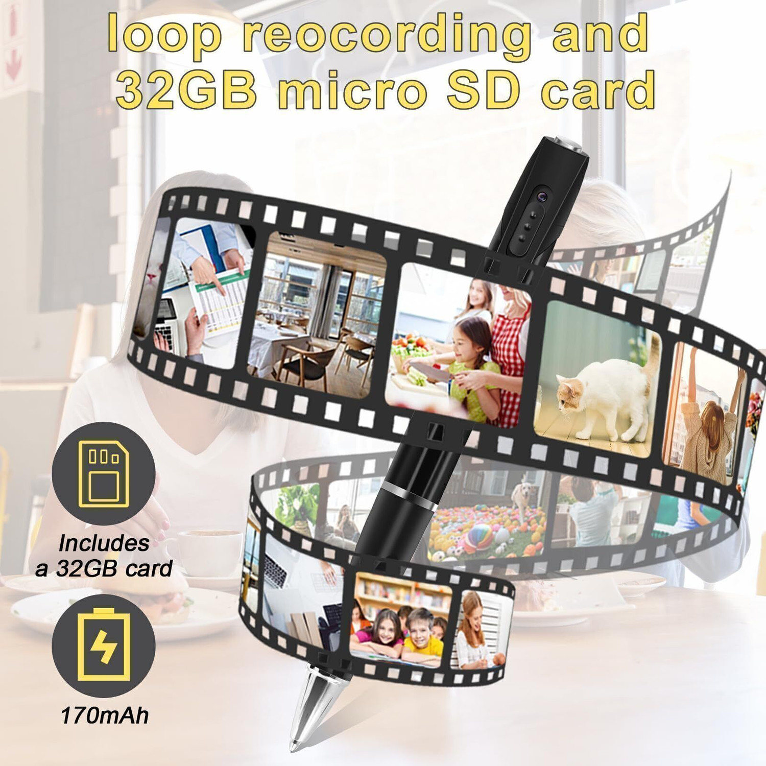 Image of securinnov Full HD Pen Camera 1080P Video Audio Recording Indoor Outdoor Pocket Security Security Camera