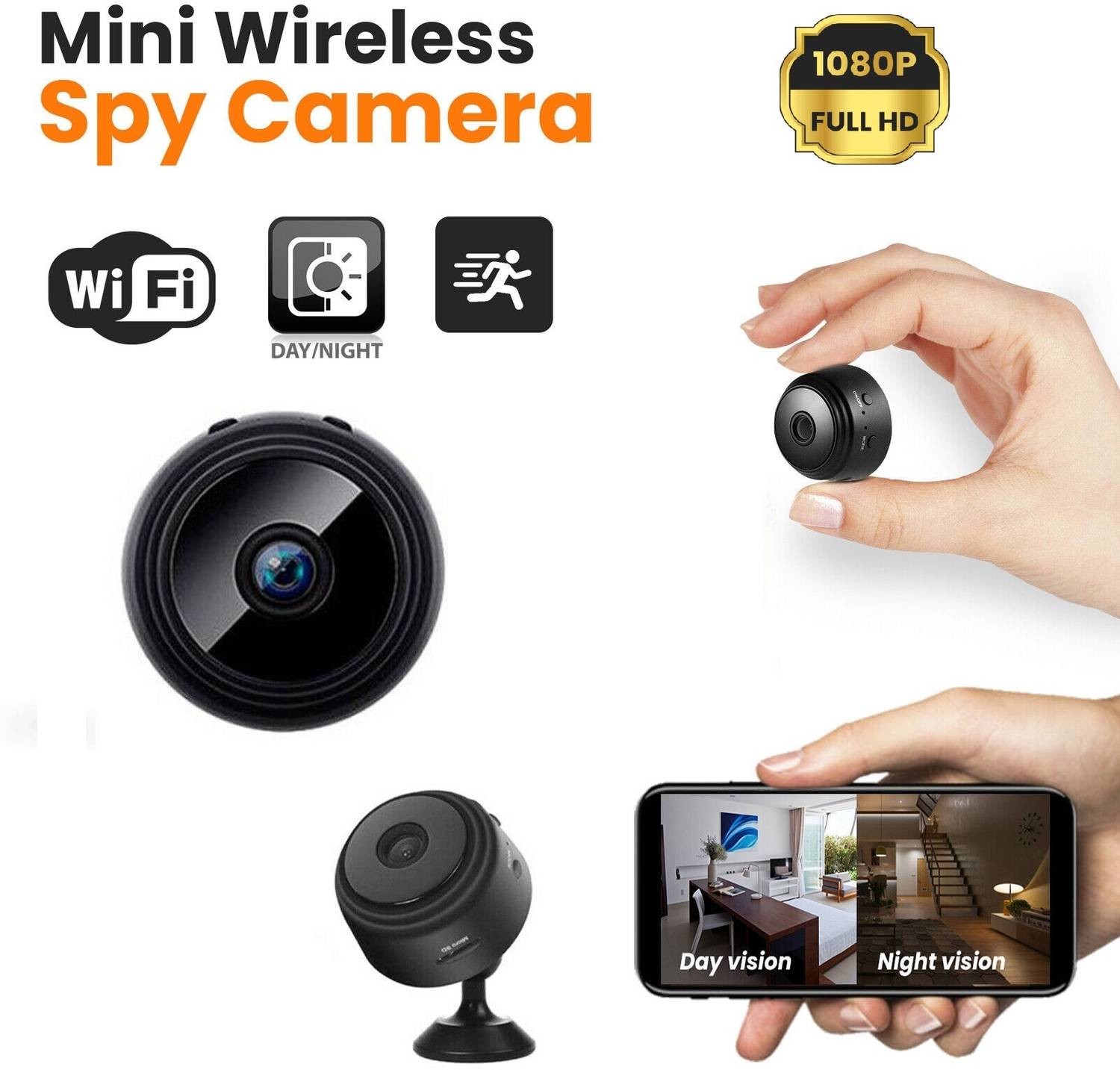 AVOIHS 1080p HD Wifi Wireless Spy Hidden Min Built-in Battery Night Vision Support 64GB Security Camera