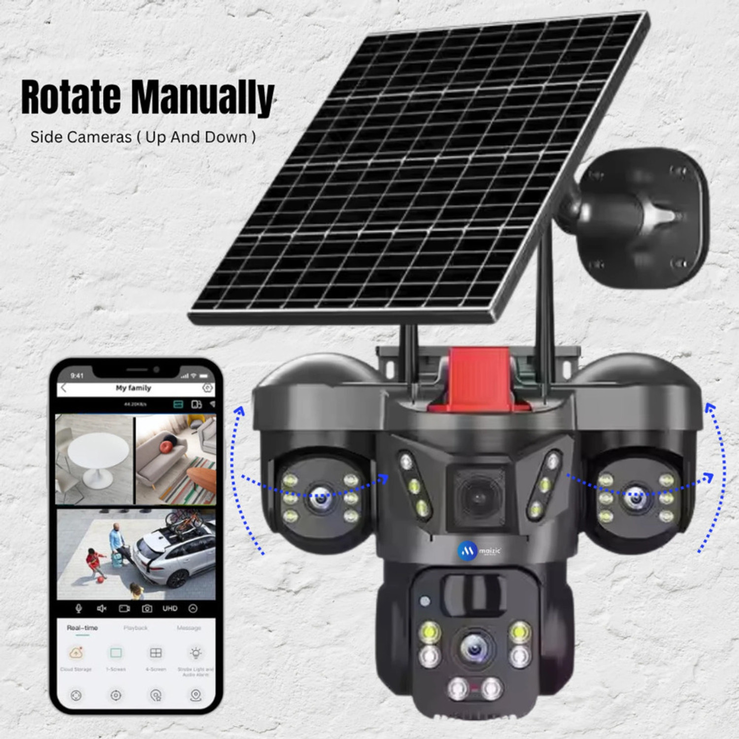 Image of Maizic Smarthome Trion 4G Solar Triple Lens 5MP*3 Outdoor CCTV Camera | 3-Screen View Security Camera