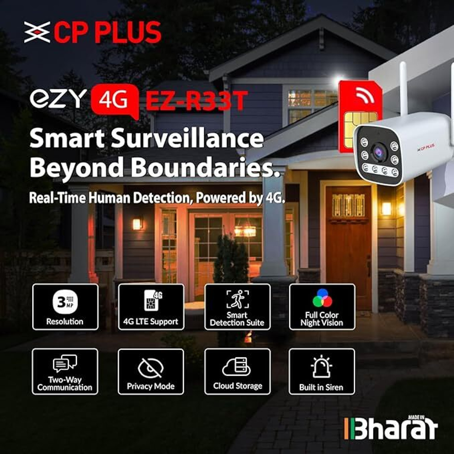 Image of CP PLUS R33T 3MP 4G SIM-Based|Cyber Secure Tech|Motion Detection|Night Vision|Two-Way Security Camera