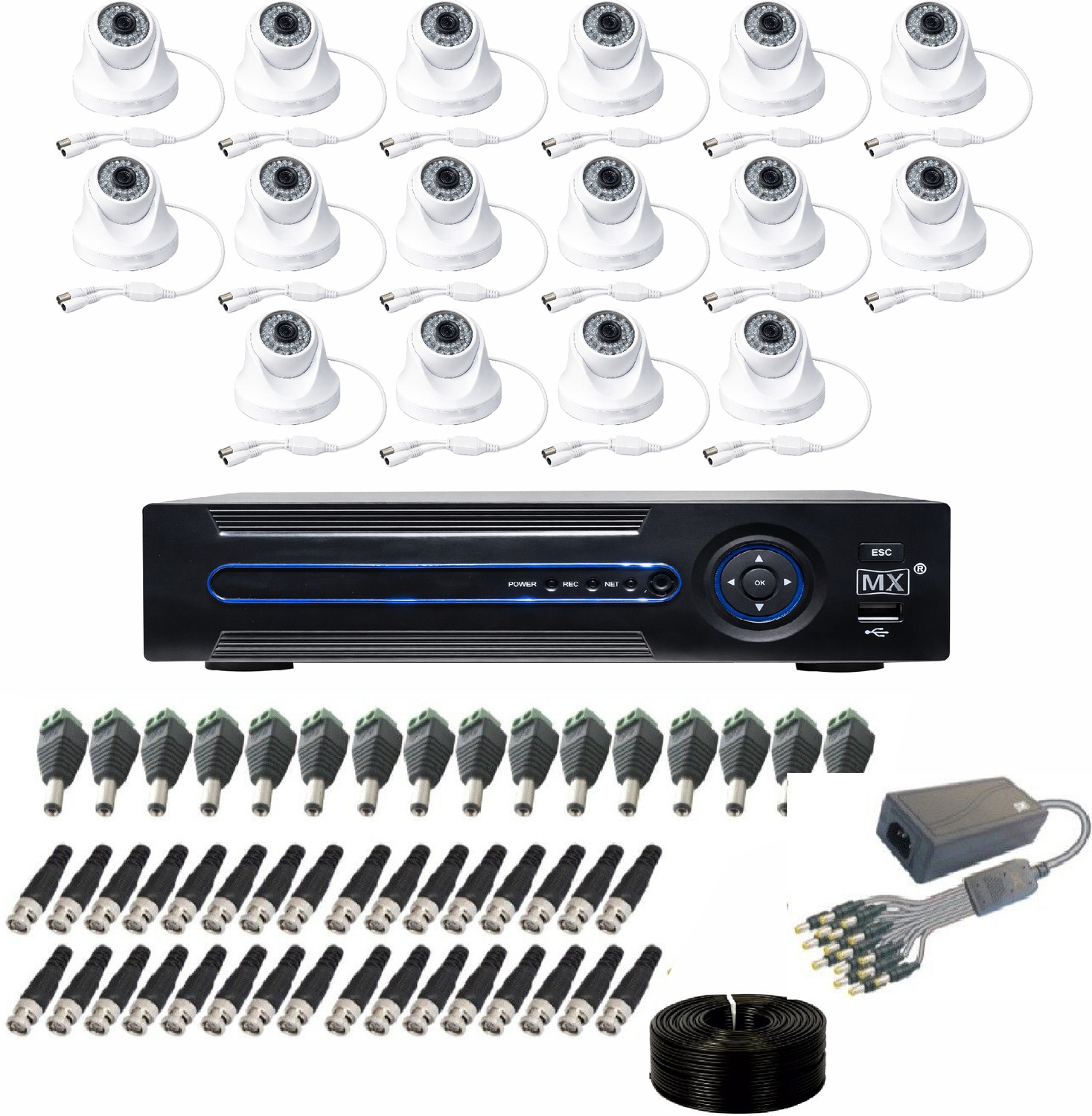 Image of MX CCTV Camera Kit 16 with BNC DC pin & 1 DVR - Set 50 Outdoor PA System