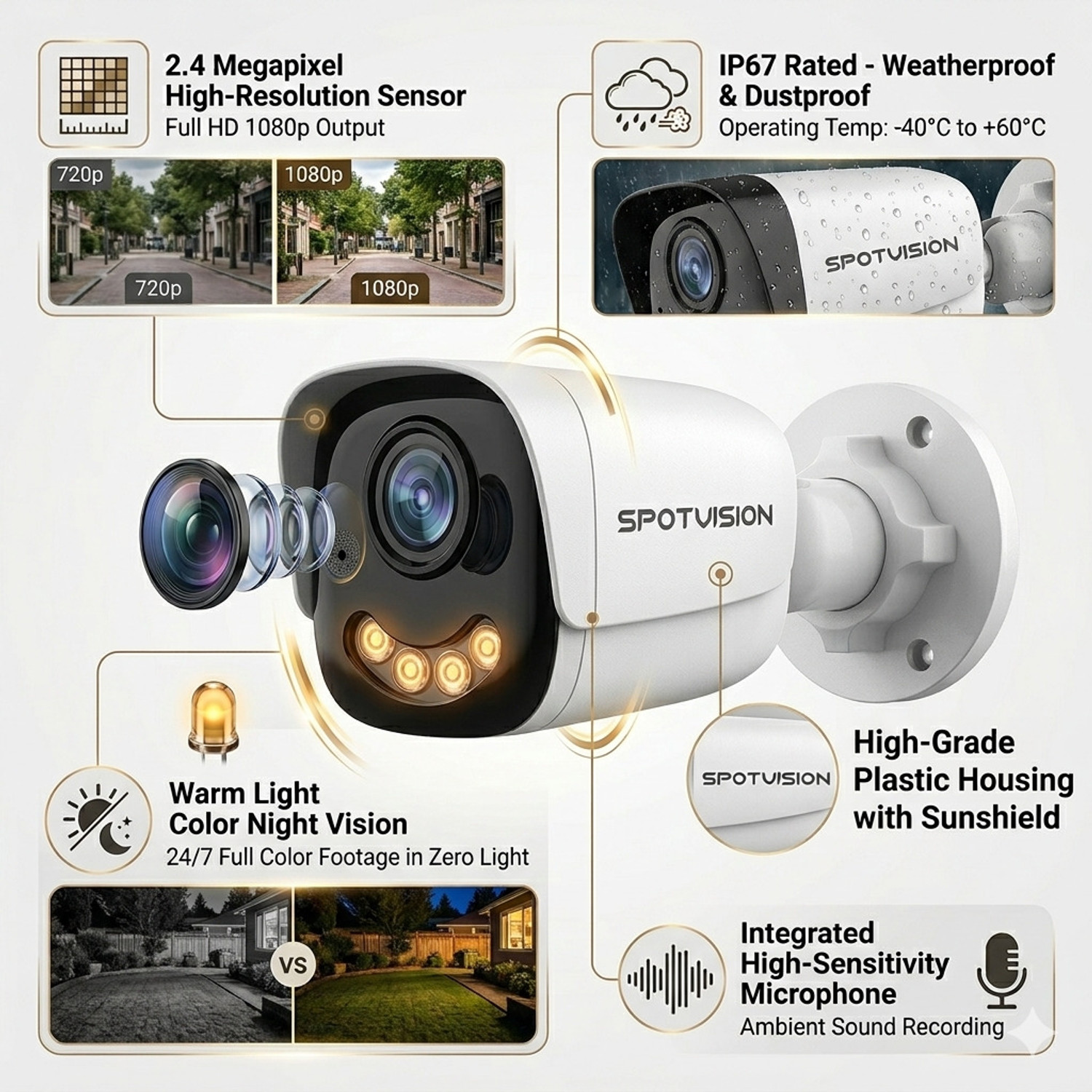 Image of CP PLUS 8 Channel HD DVR,Spotvision 2.4MP full-color night vision built-in audio Outdoor Security Camera
