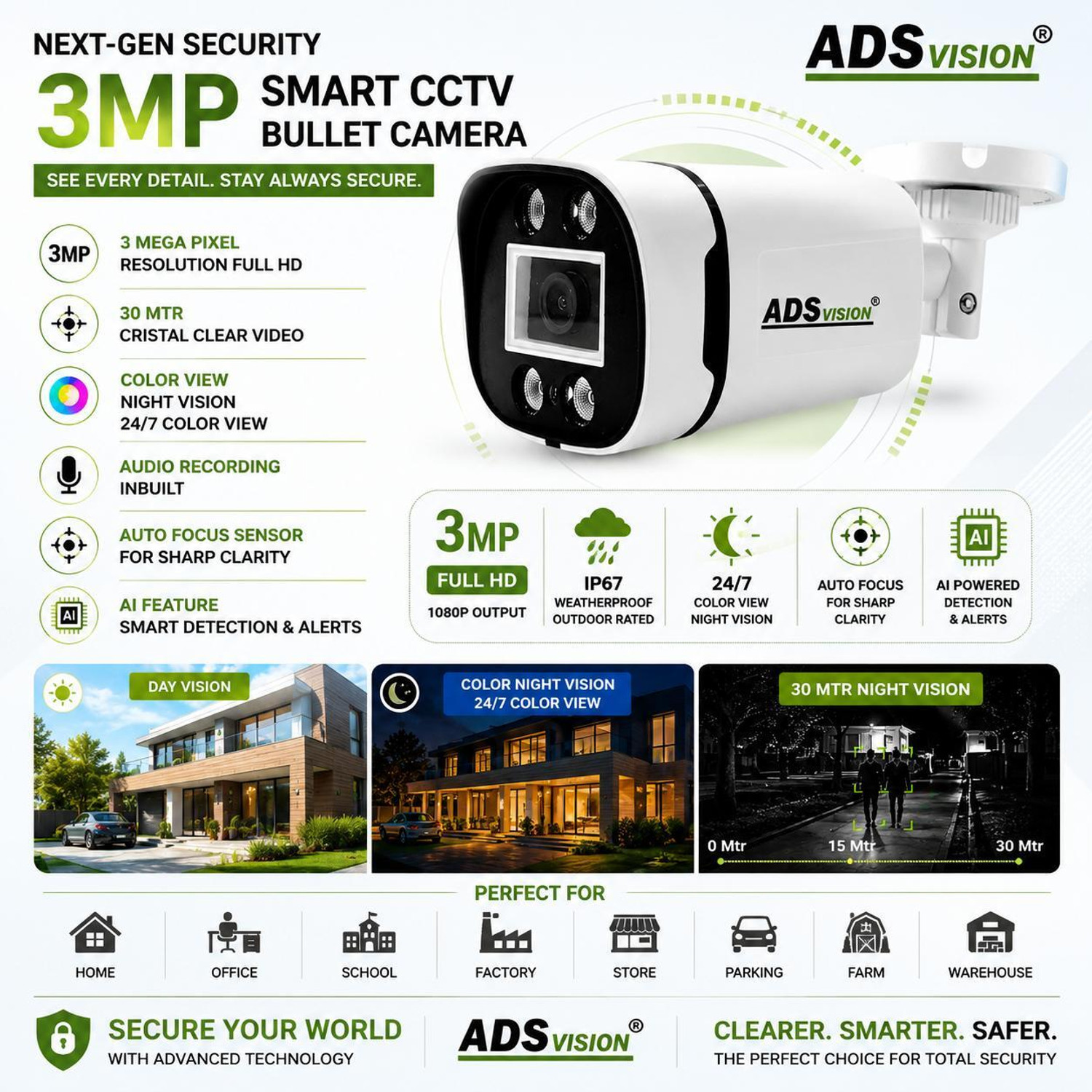 Image of CP PLUS 8CH. Hybrid DVR, 5B /3D CAMERA COLOUR VIEW NIGHT VISION WITH AUDIO COMBO SET Security Camera