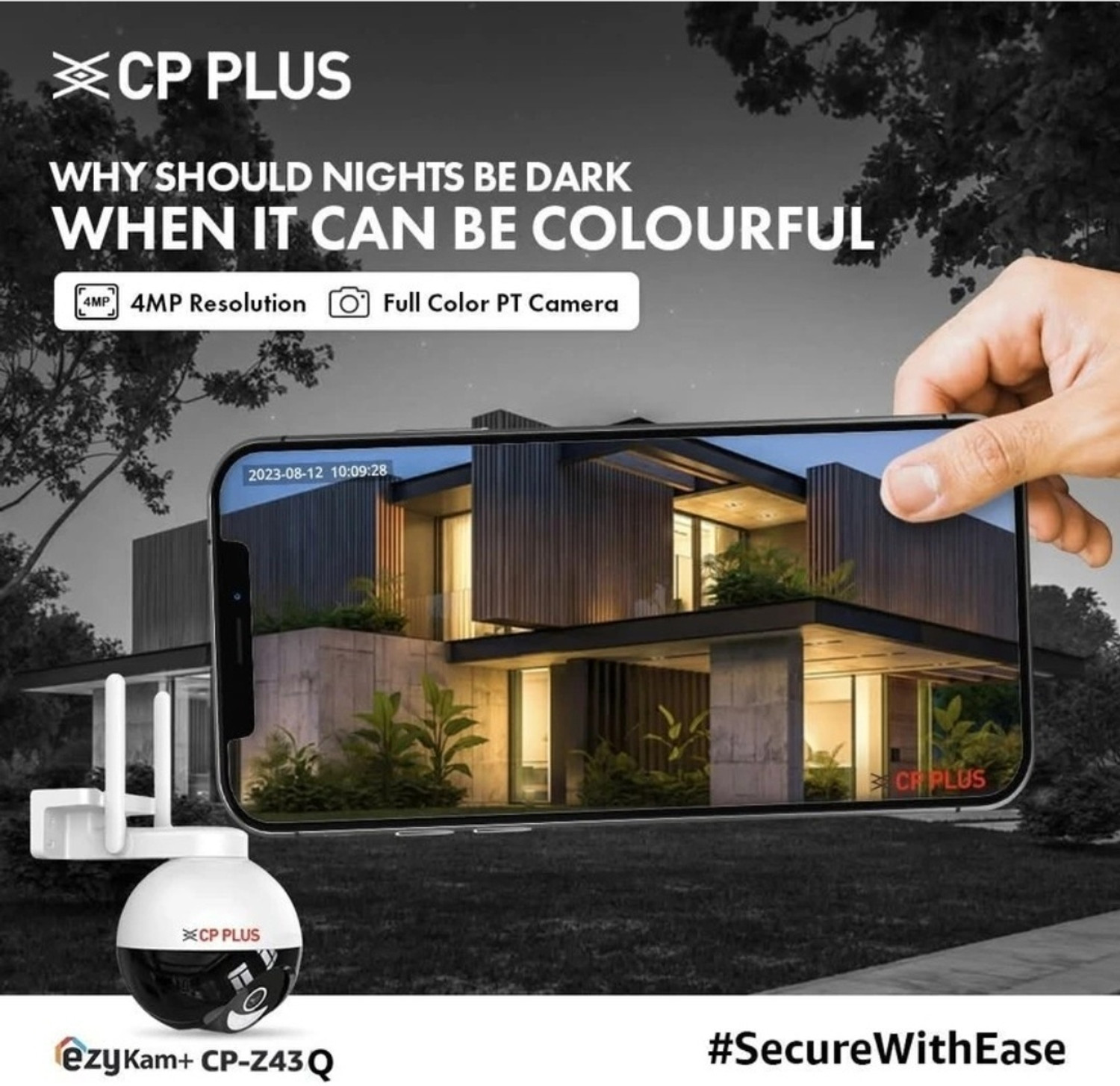 Image of CP PLUS CP-Z43Q 4MP Wi-Fi Pan Tilt Camera with Full Color Night Vision & Motion Alerts Security Camera (256 GB, 1 Channel)