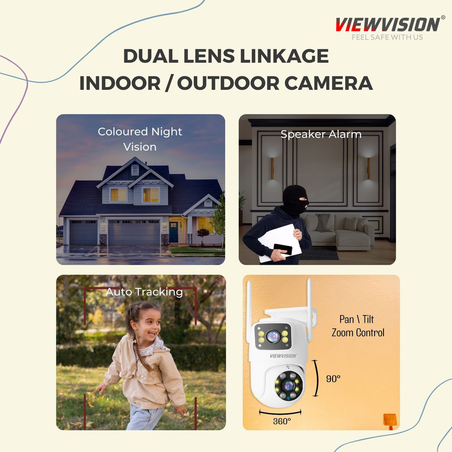 Image of Viewvision AT-R2H Full HD 1080p 3MP+3MP Dual Lens Linkage (360) Pan /Tilt Wi-Fi 2 Way Talk Security Camera