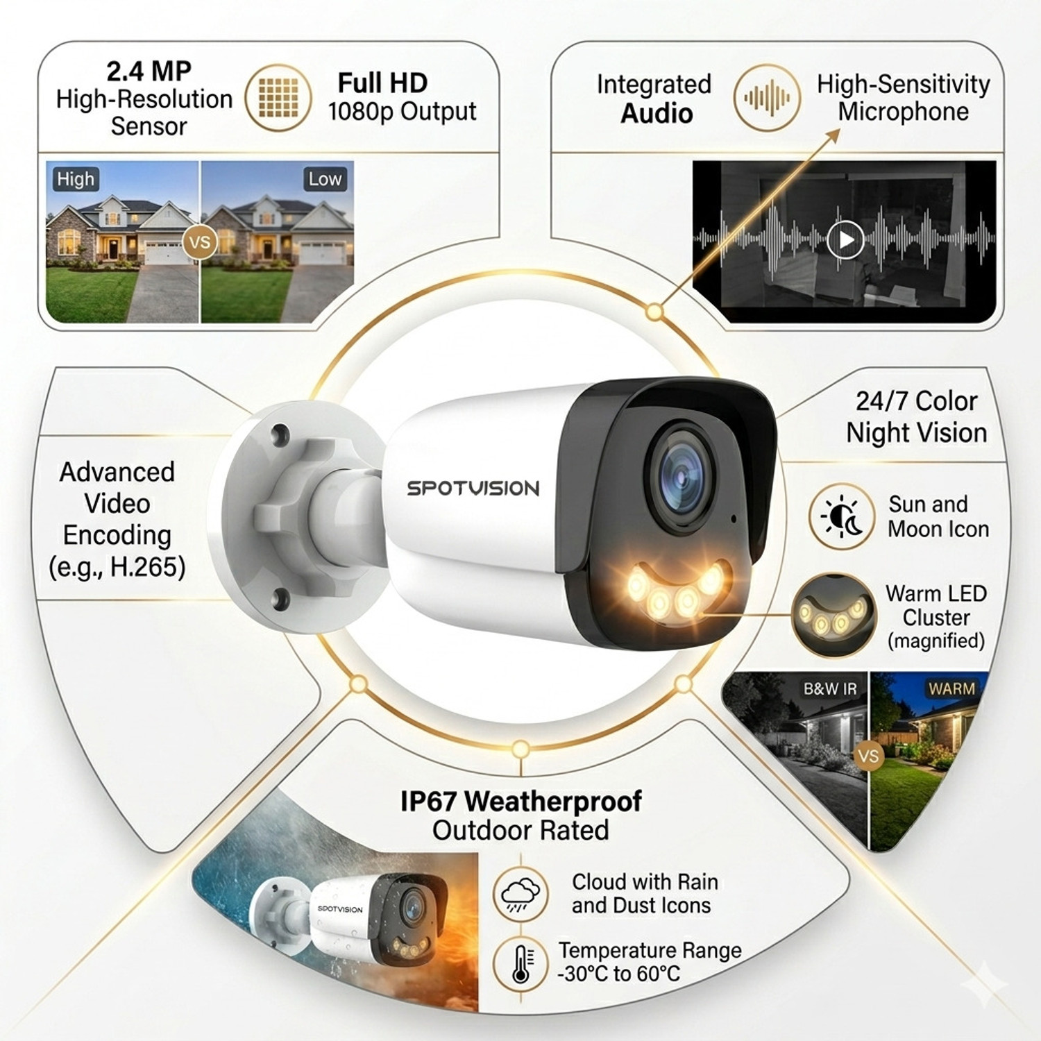 Image of CP PLUS 8 Channel HD DVR,Spotvision 2.4MP full-color night vision built-in audio Outdoor Security Camera