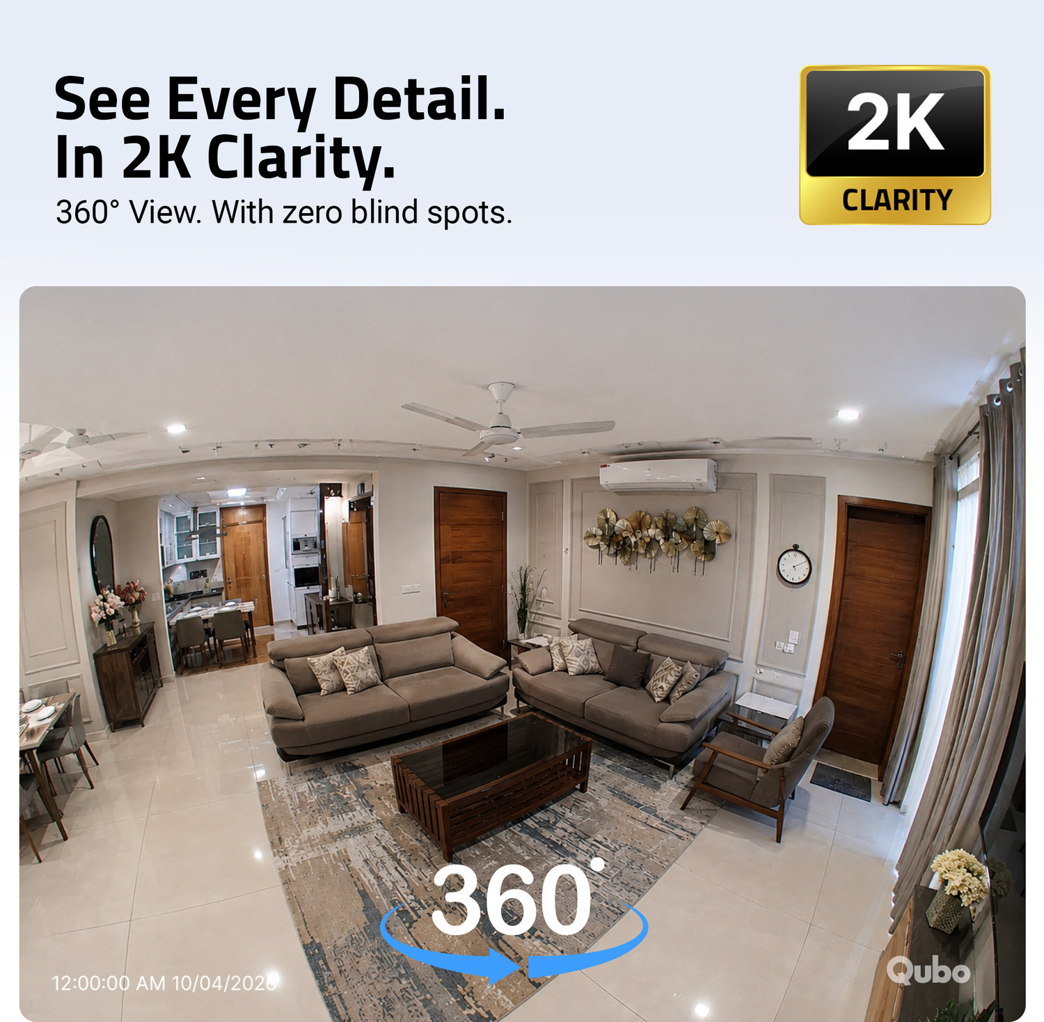 Image of Qubo Smart 360 degree 2K|3MP(2026 Edition)|AI App Alerts|Alarm|Cloud+SD Storage|Wi-Fi Security Camera