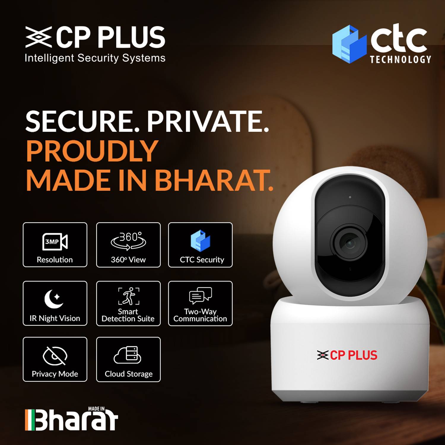 CP प्लस CP-E35Q 3MP WiFi Smart CCTV Camera - Image 2