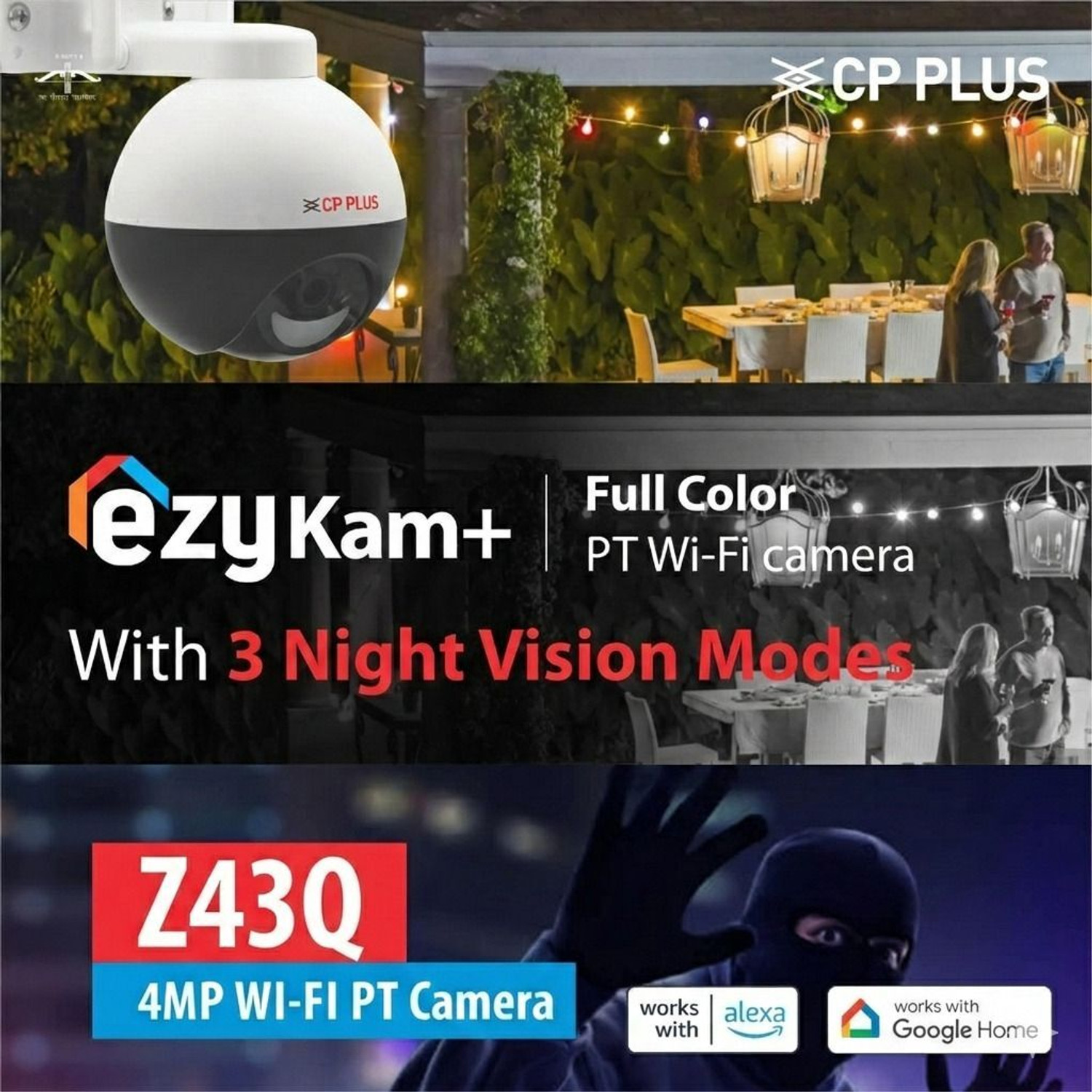 Image of CP PLUS 4MP Wi-Fi PTZ Camera - 360 Coverage, Full-Color Night Vision & AI Security Camera