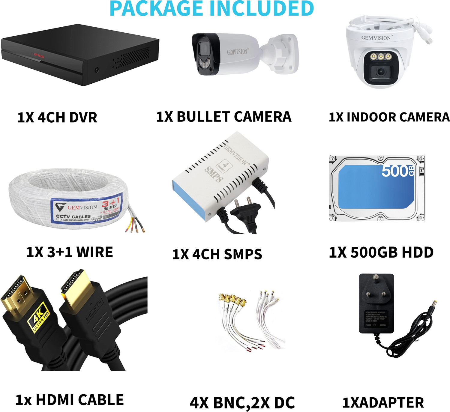Image of CP PLUS 4 Channel 3MP Color Night Vision CCTV Camera System with Audio 1 Bullet 1 Dome Security Camera