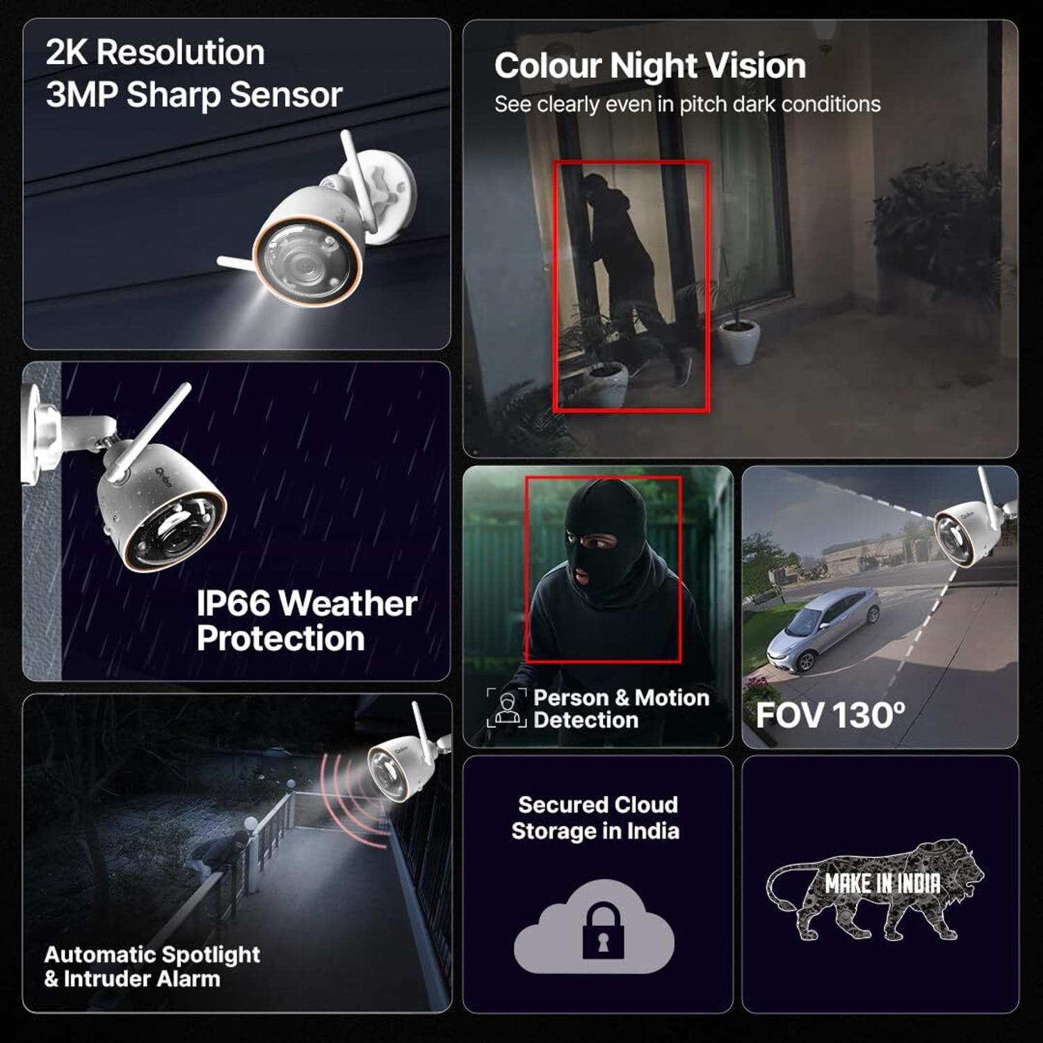 Image of Qubo Smart Outdoor 2K Wi-Fi Bullet Cam [Pack of 2]|3MP|AI Alert|Spotlight Security Camera