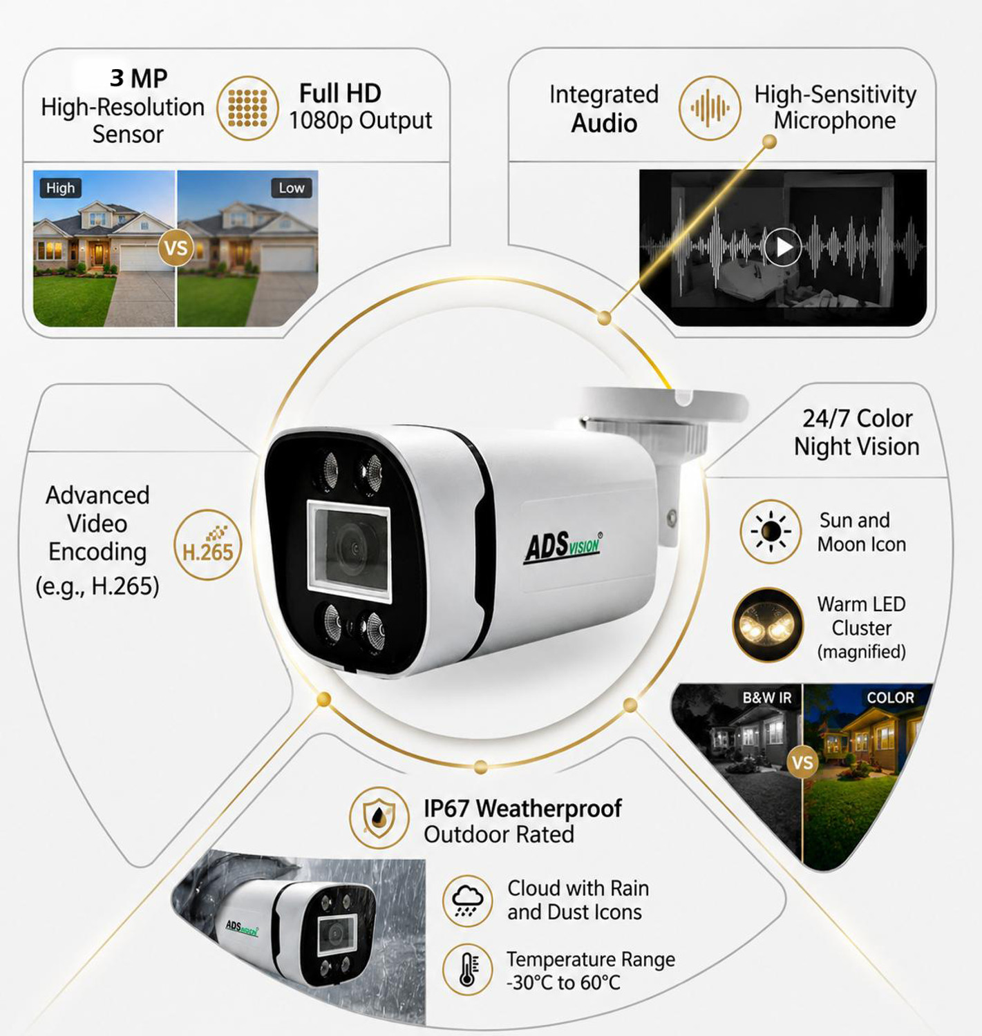 Image of CP PLUS 8CH. Hybrid DVR, 5B /3D CAMERA COLOUR VIEW NIGHT VISION WITH AUDIO COMBO SET Security Camera