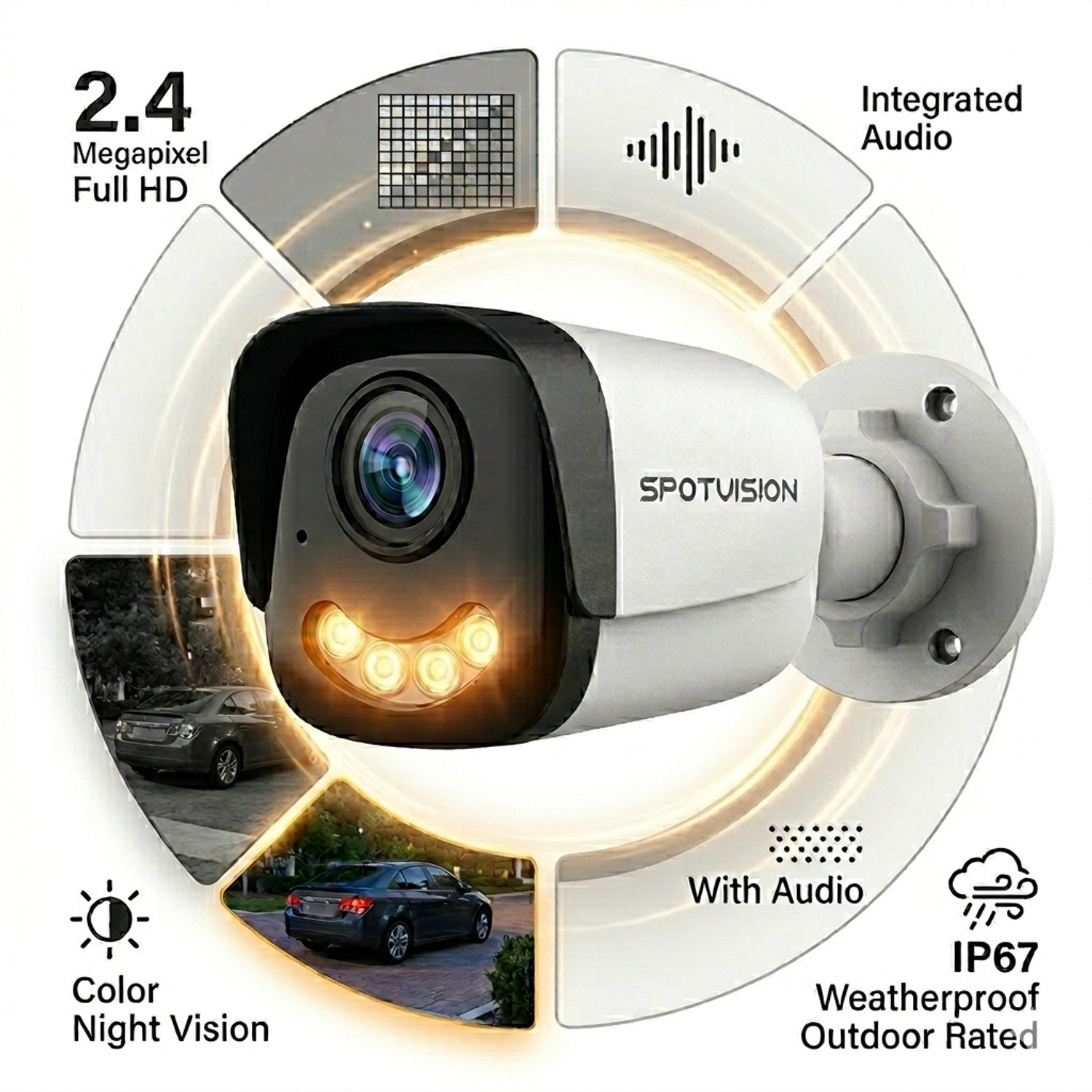 Image of CP PLUS 8 Channel HD DVR,Spotvision 2.4MP full-color night vision built-in audio Outdoor Security Camera