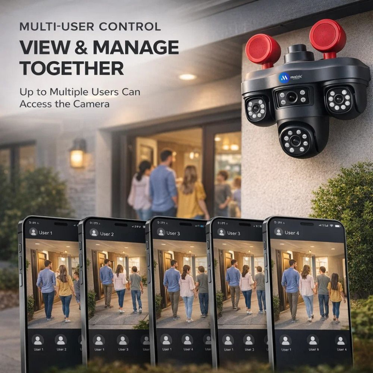 Image of Maizic Smarthome TRIGENIE Siren WiFi Triple Lens 5MPx3 AI PTZ Outdoor Camera, Color Night Vision Security Camera