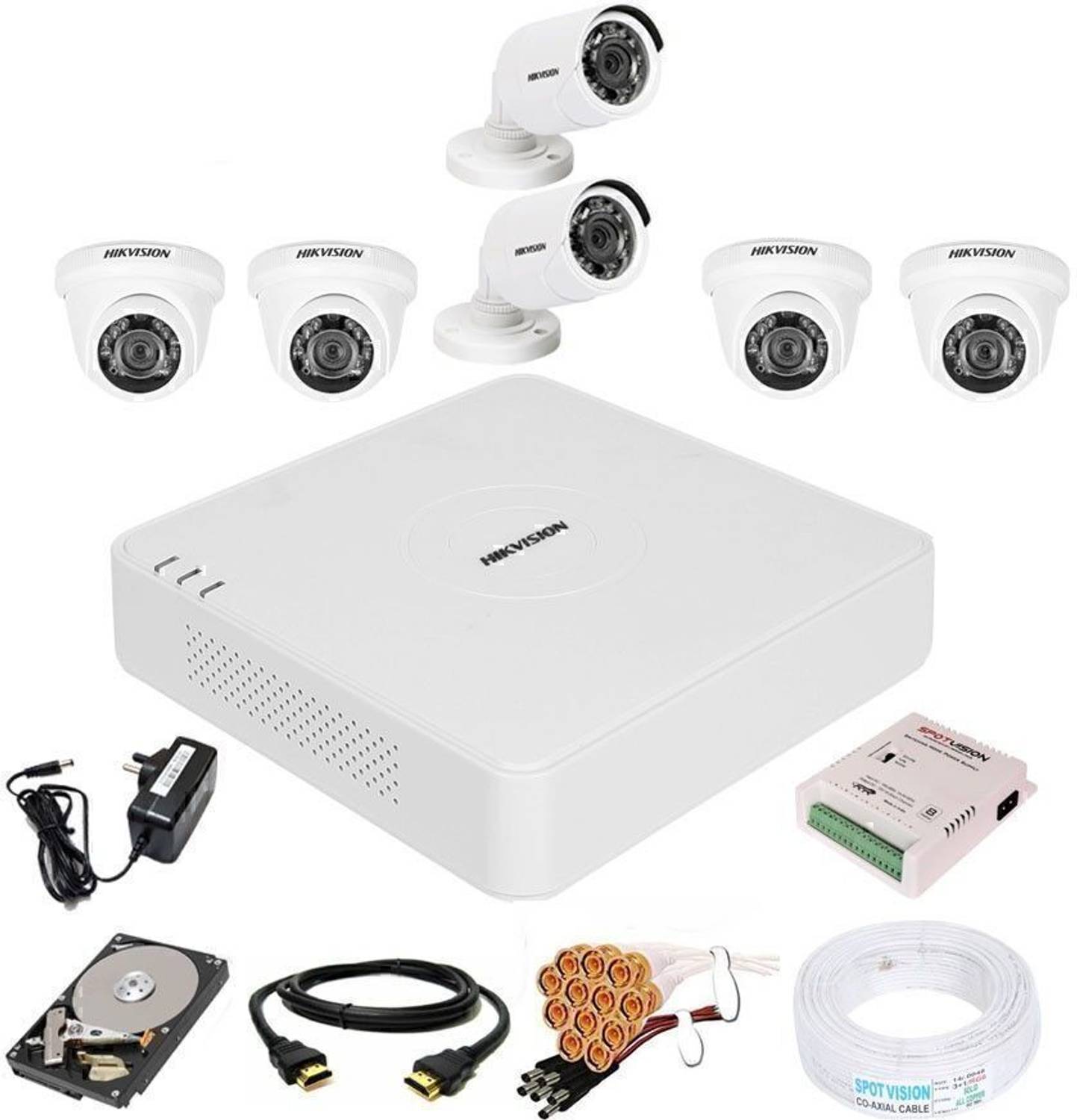 HIKVISION 8 Channal HD DVR 1080p 1Pcs,Outdoor Camera 2 MP 2Pcs,Indoor Camera 2 MP 4Pcs,1 TB Hard Disk,Full combo set Security Camera