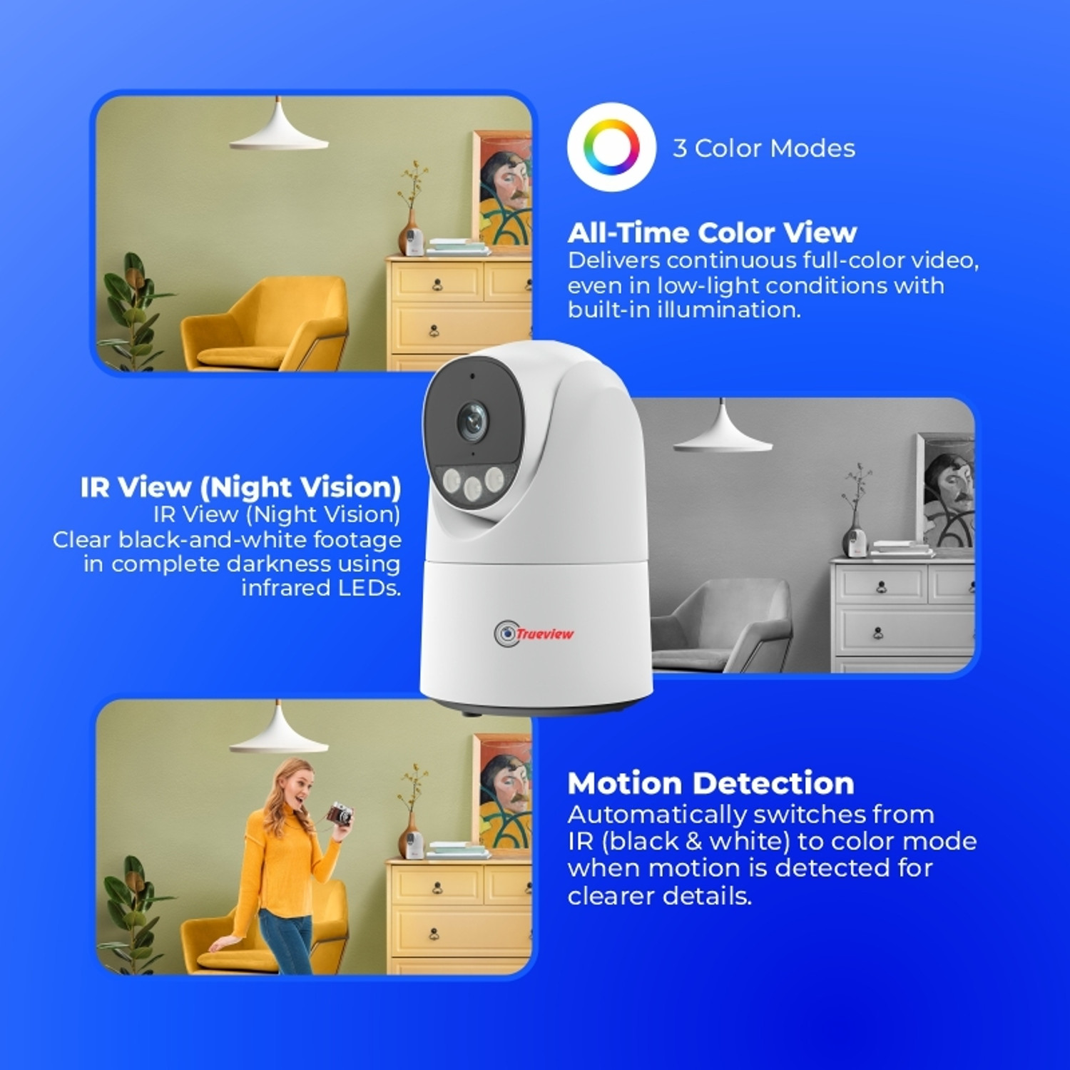 Image of Trueview Pack of 2 3MP WiFi CCTV Camera Pan Tilt Smart Tracking Color Night Vision Security Camera