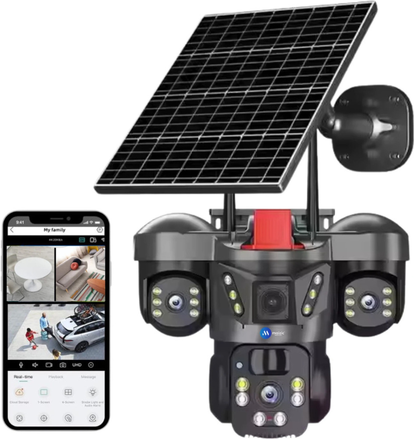 Image of Maizic Smarthome Trion 4G Solar Triple Lens 5MP*3 Outdoor CCTV Camera | 3-Screen View Security Camera