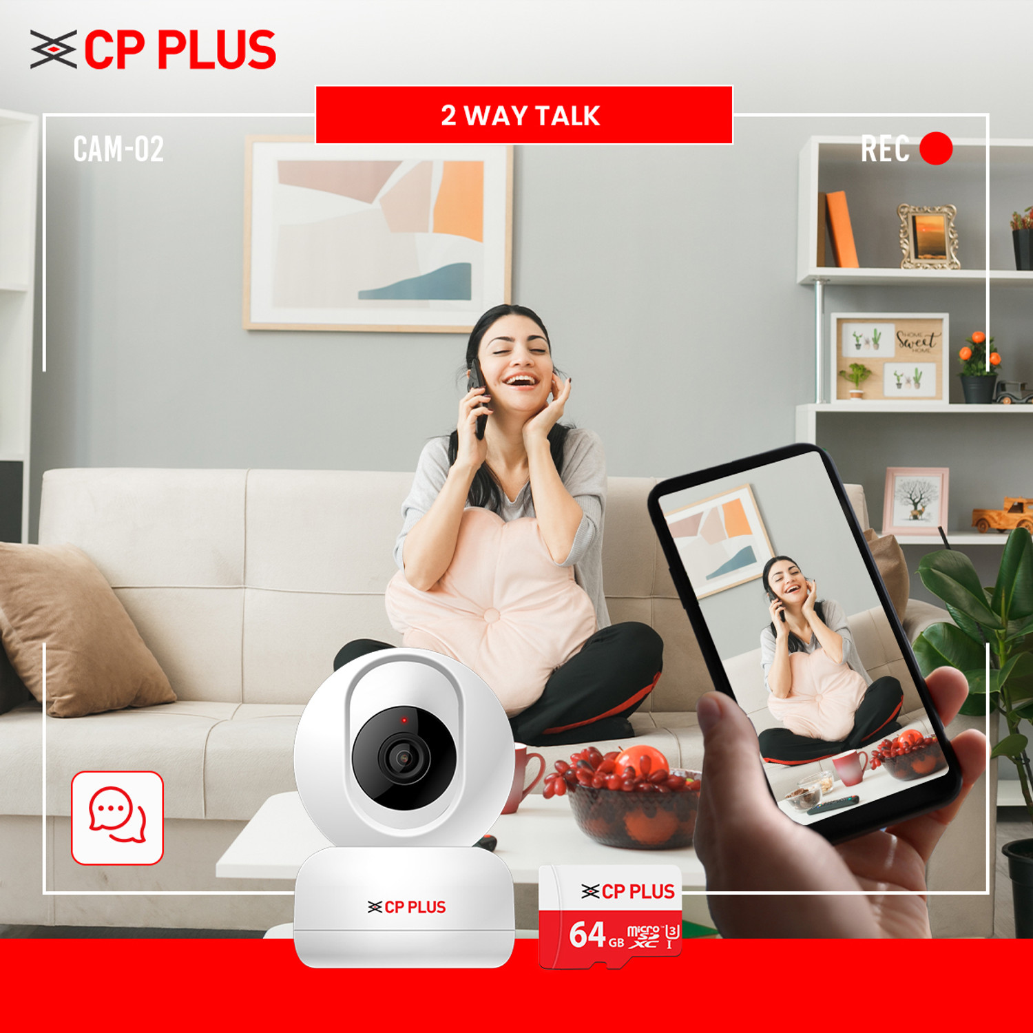 Image of CP PLUS CP-E36AM Smart Wi-Fi Dome Camera with In-box 64gb SD Card & Human Body Detection Security Camera
