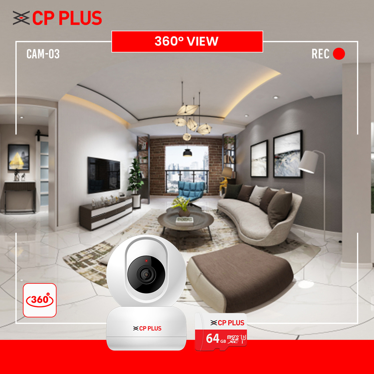 Image of CP PLUS CP-E36AM Smart Wi-Fi Dome Camera with In-box 64gb SD Card & Human Body Detection Security Camera