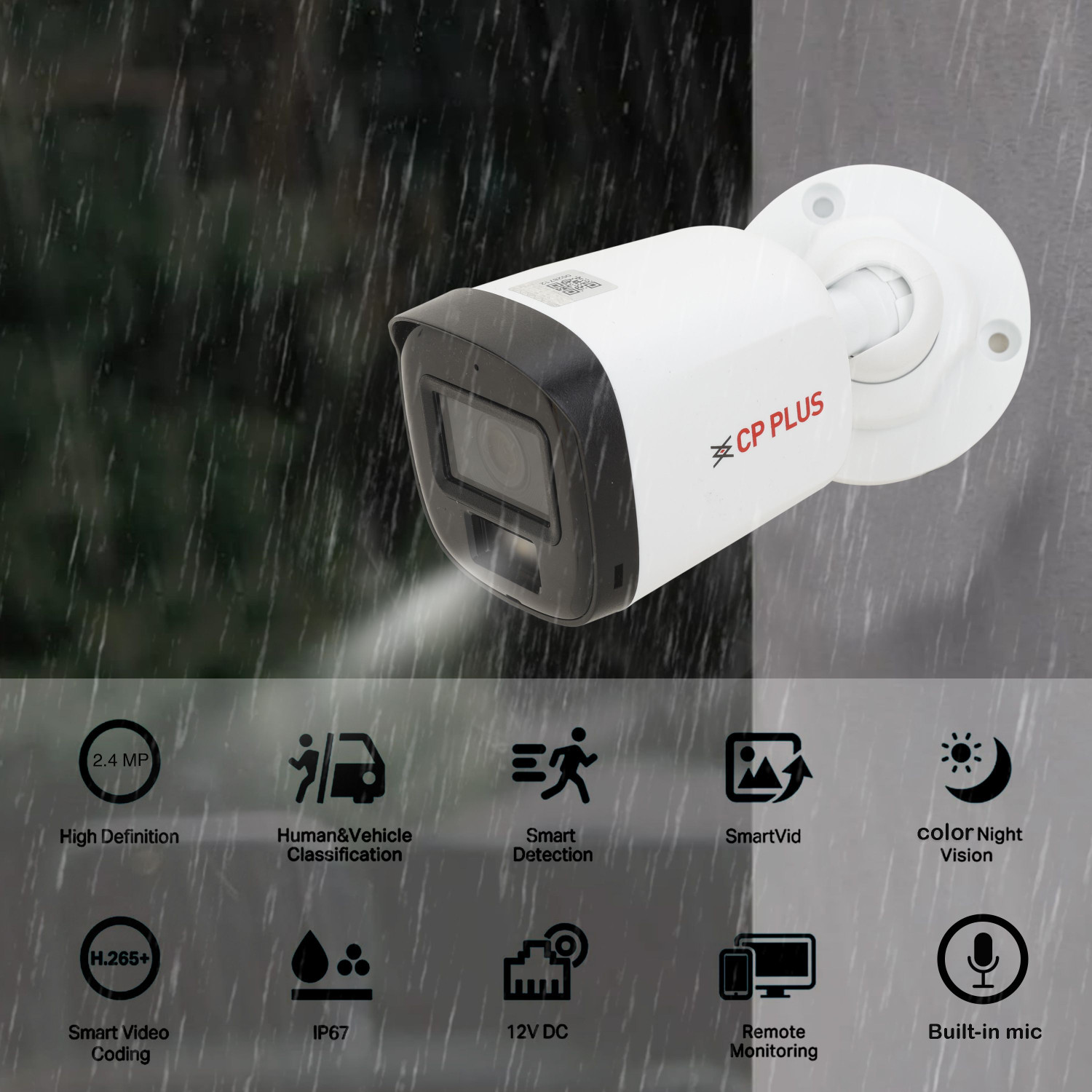 Image of CP PLUS 4 Channel HD DVR 1080P,Color Nightvision With Audio IP67 2.4MP Outdoor Security Camera