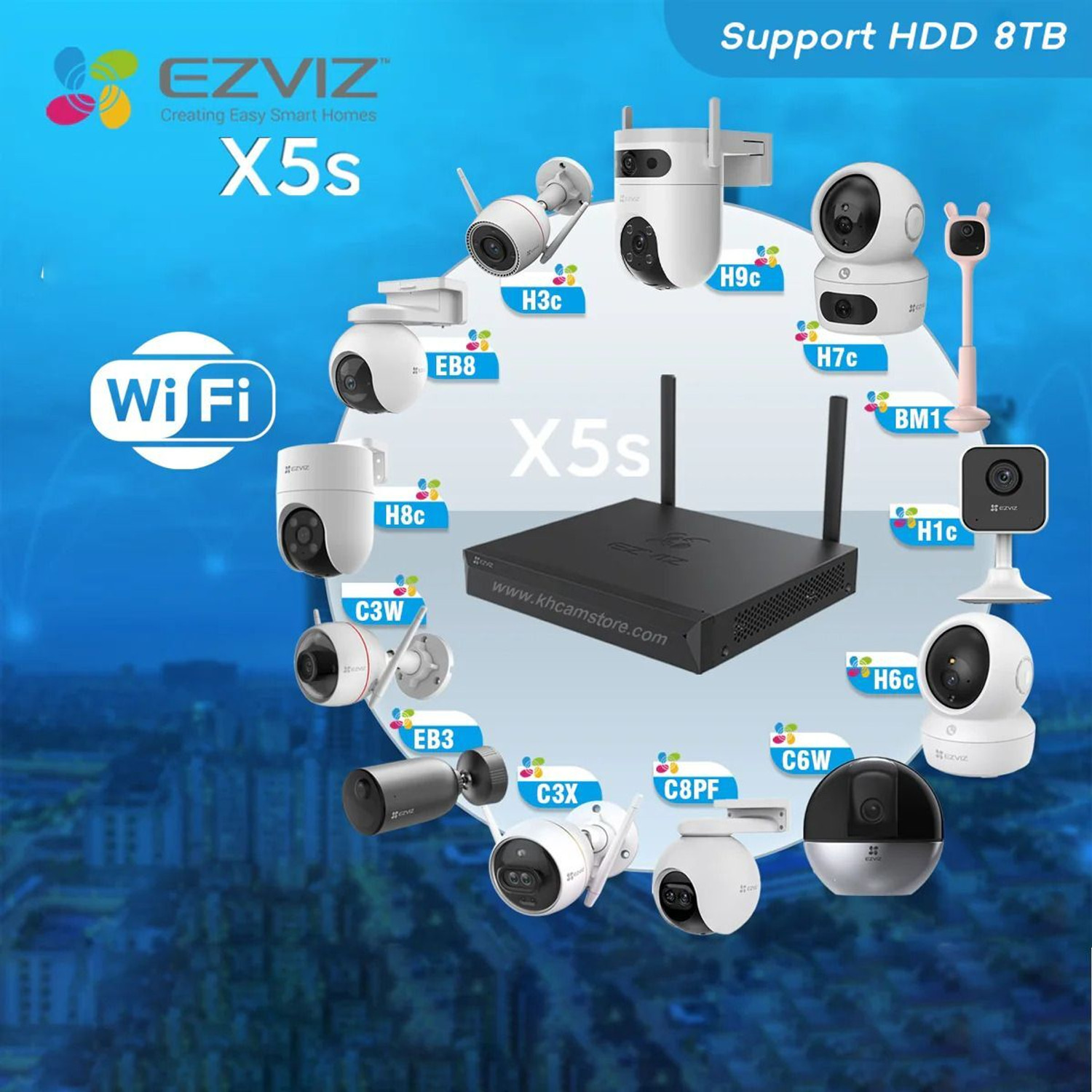 Image of EZVIZ X5S-8W Wireless NVR|VGA & HDMI |WiFi Signal Upto 100m |Third Party Compatibility Security Camera