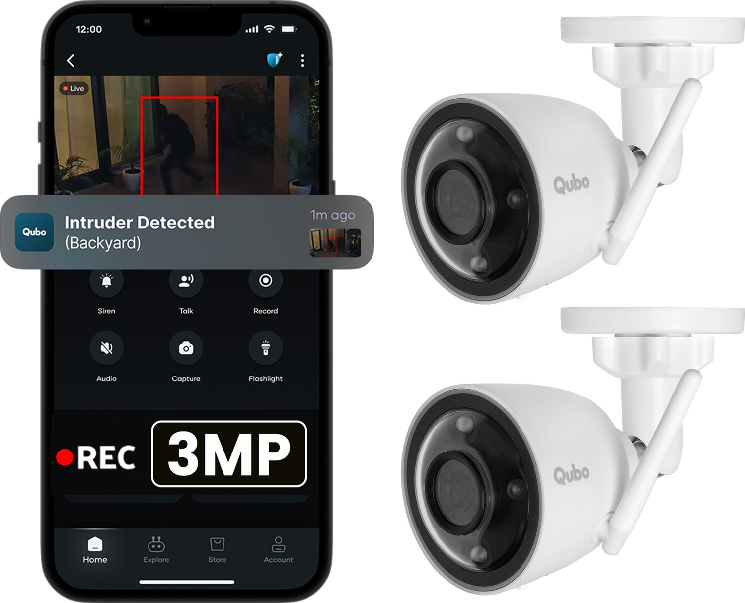 Image of Qubo Smart Outdoor 2K Wi-Fi Bullet Cam [Pack of 2]|3MP|AI Alert|Spotlight Security Camera