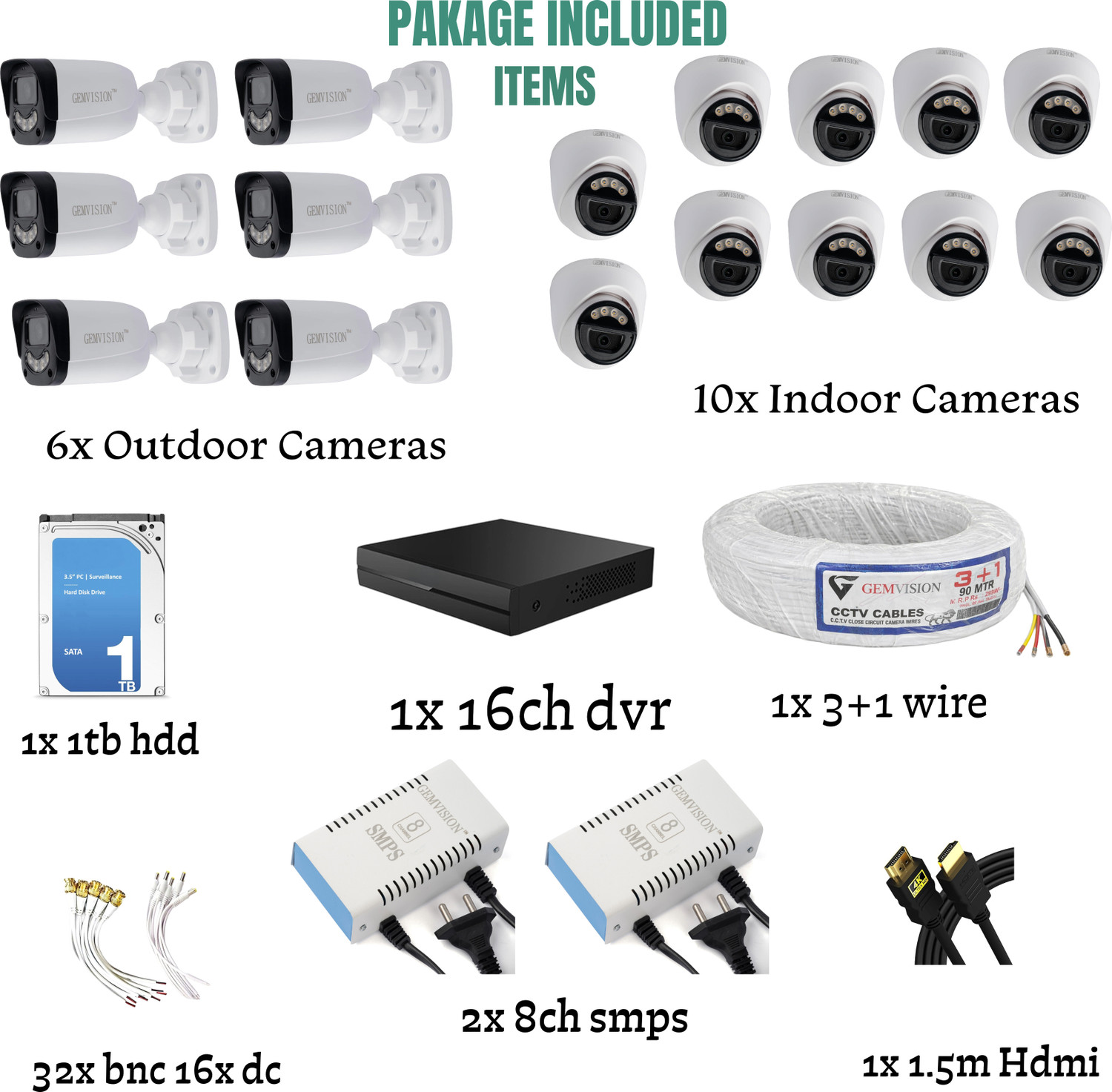 Image of CP PLUS 3MP Color Night Vision With Audio CCTV Camera Set 10 Indoor 6 outdoor 16CH DVR Security Camera