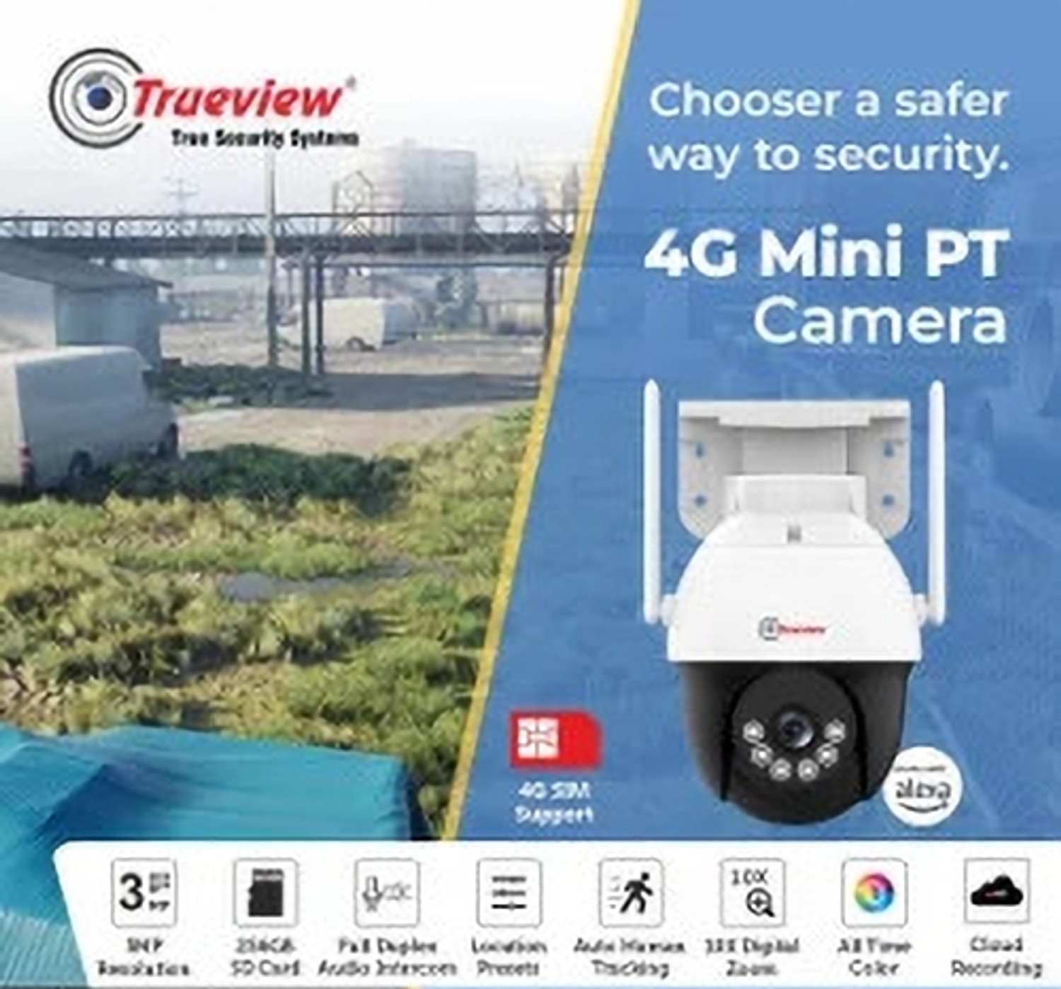 Image of Trueview T18120SF 3Mp HD 4G SIM Based Pan Tilt Outdoor Indoor Water Proof,2 Way Talk Security Camera